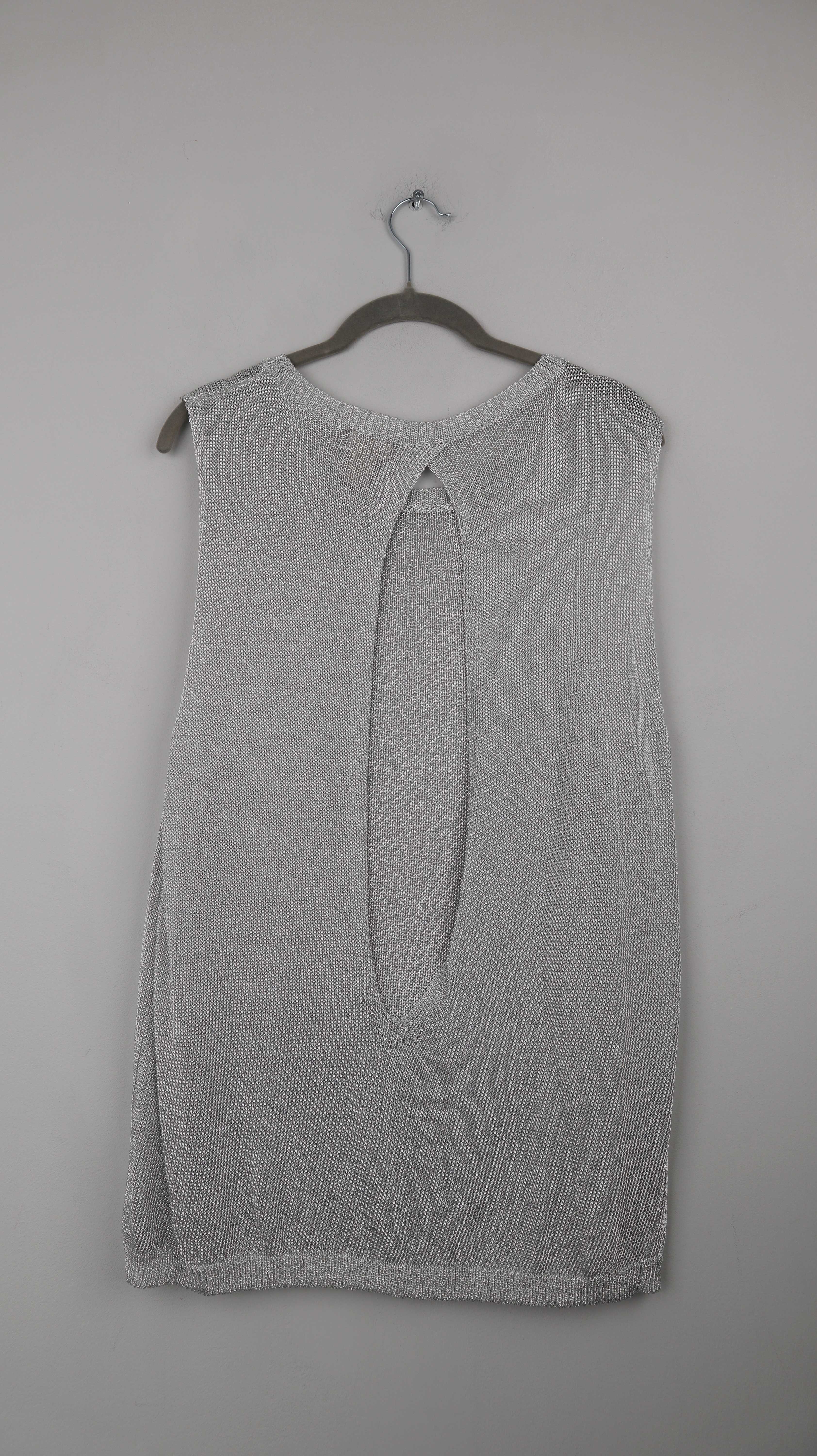 H&M Top Silber Grau 40 L metallic gestrickt Shirt Weste Oberteil