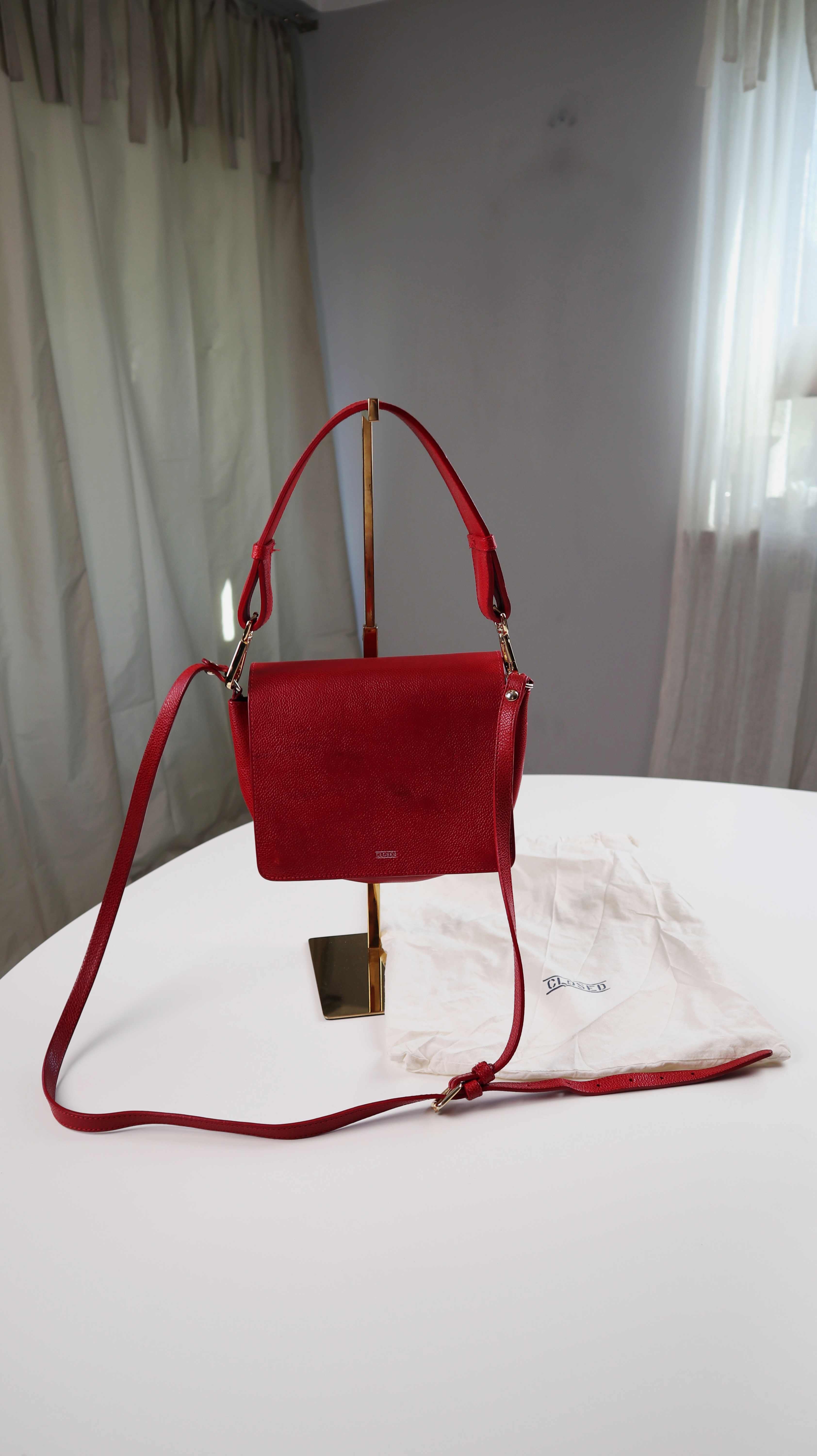 Closed Tasche Ledertasche rot Umhängetasche Schultertasche Baguette bag