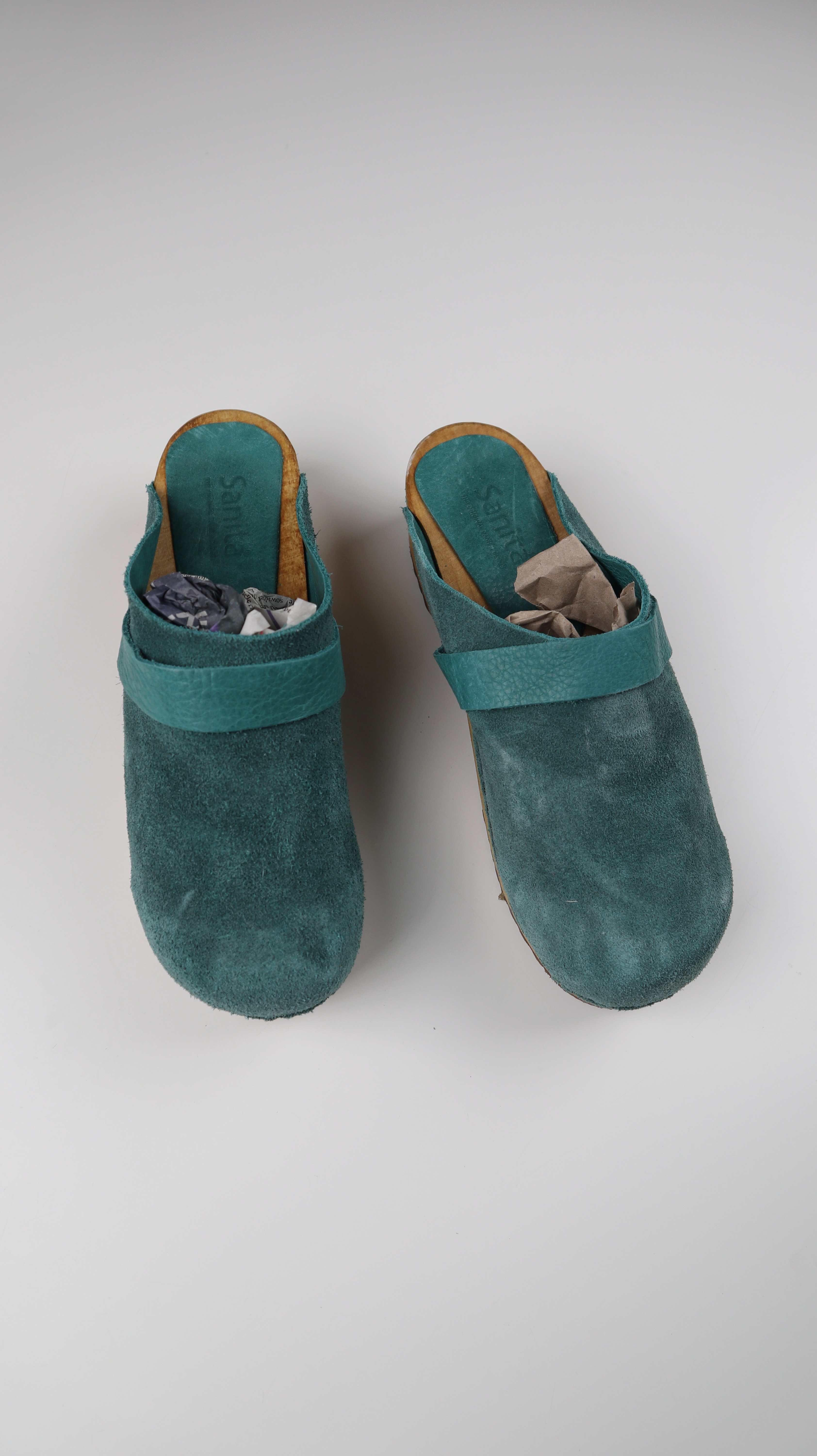 Sanita Clogs Schwedenclogs Holzclogs 38 Wildleder Türkis Blau