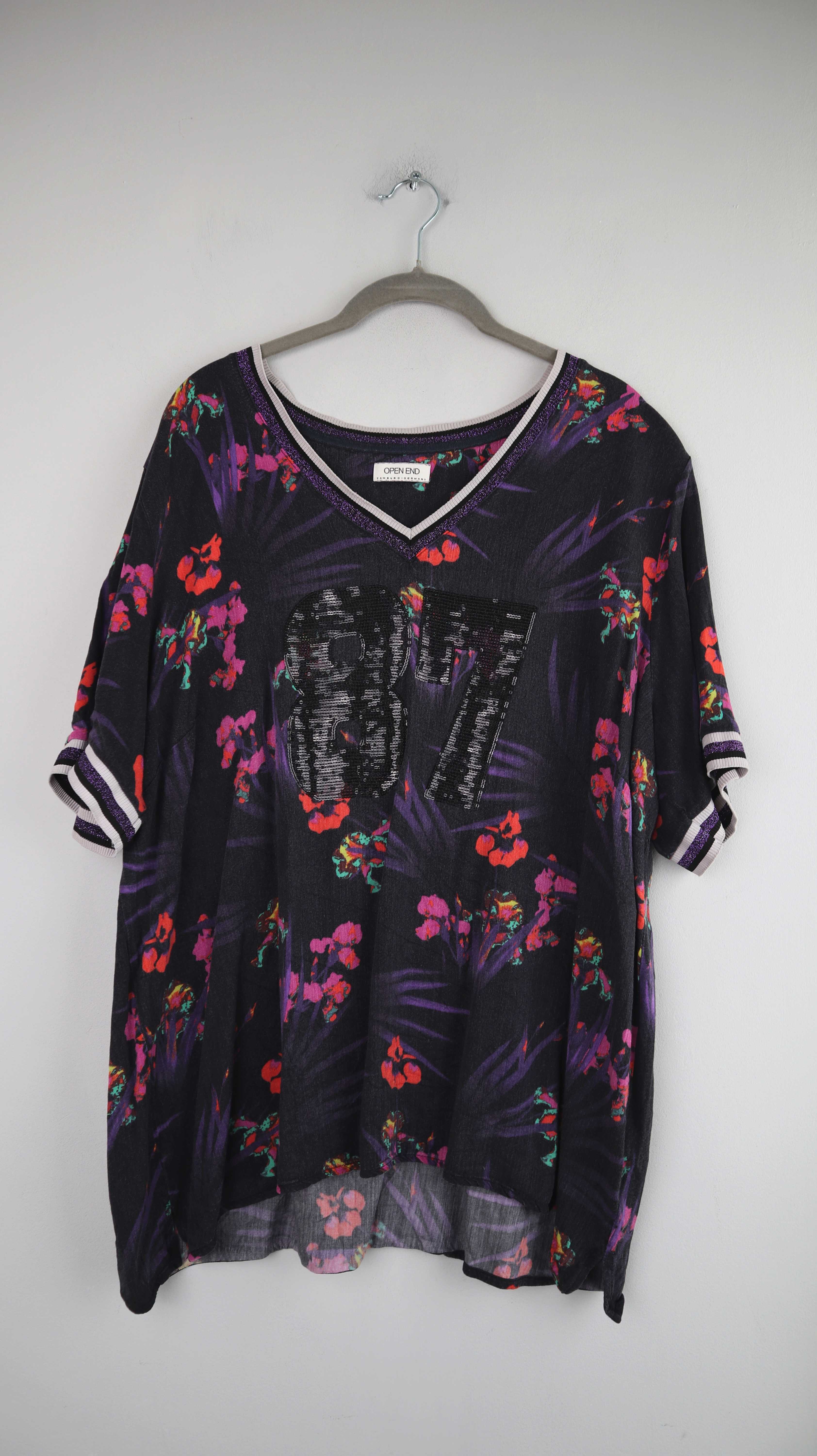 Open End Shirt T-Shirt schwarz V-Ausschnitt 87 Pailetten Oberteil