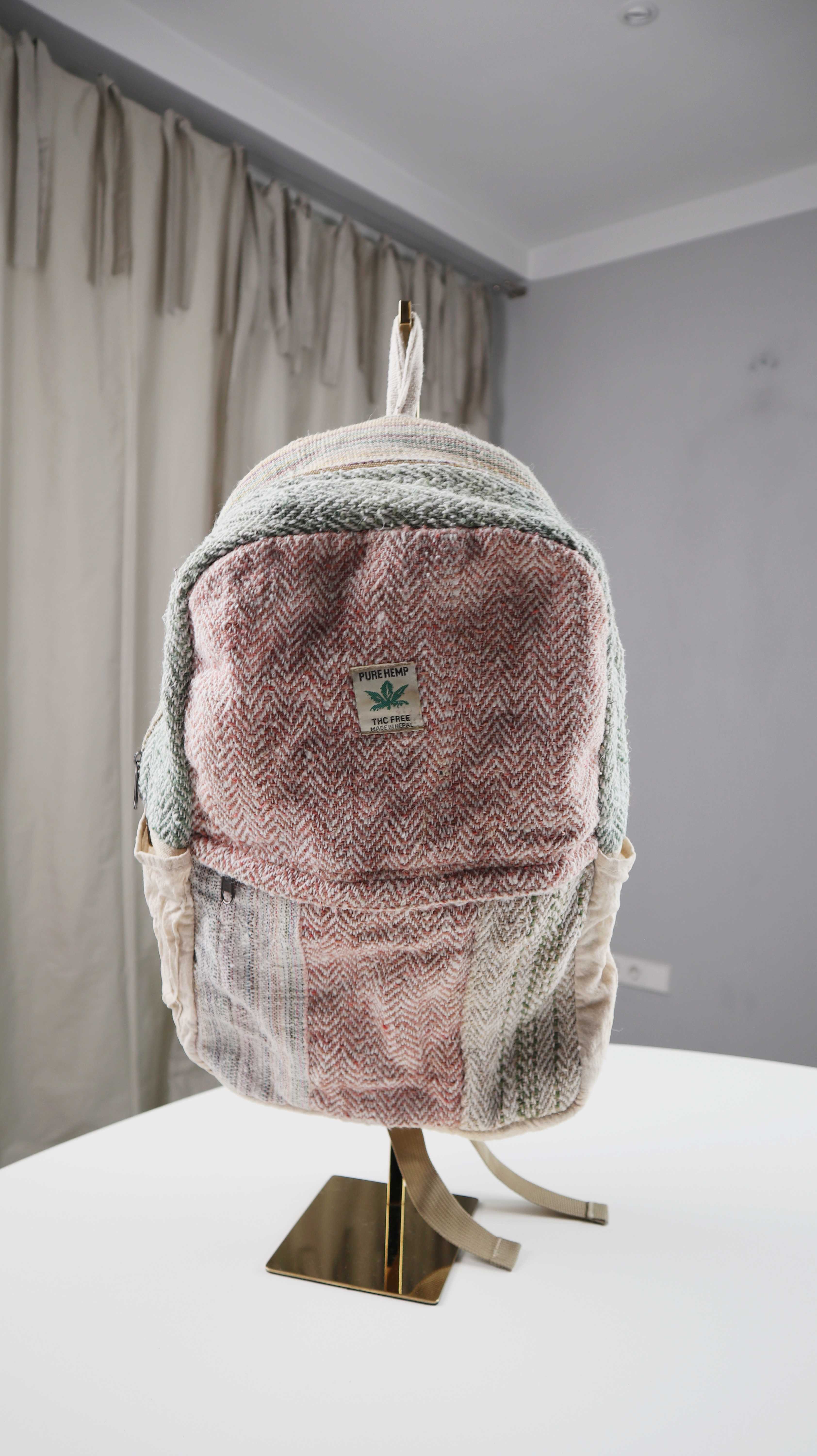 Hanf Rucksack Tasche rot grün beige Pure Hemp Made in Nepal