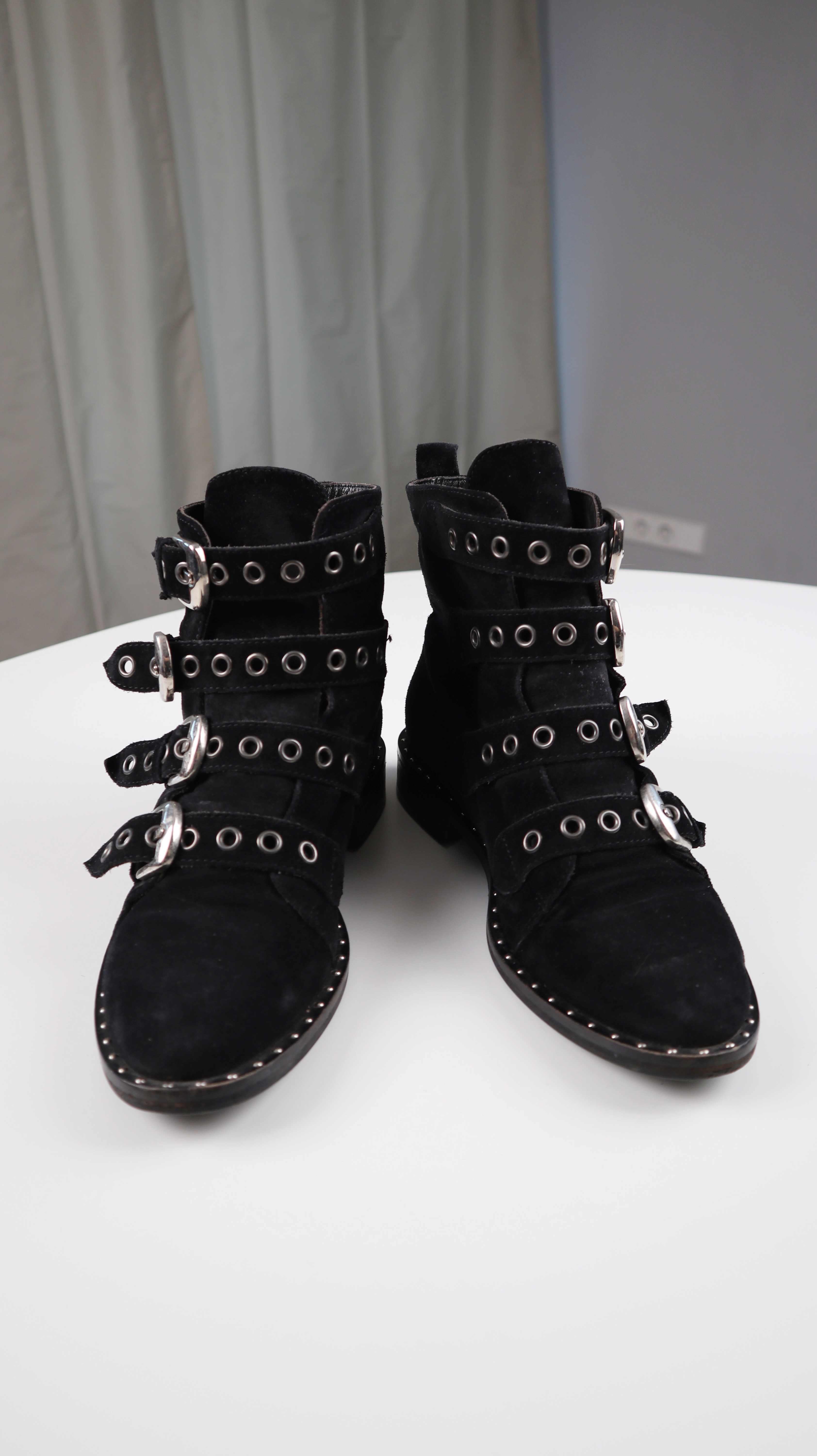 Prego Stiefeletten schwarz Wildleder 37 Schnallenstiefel Riemen