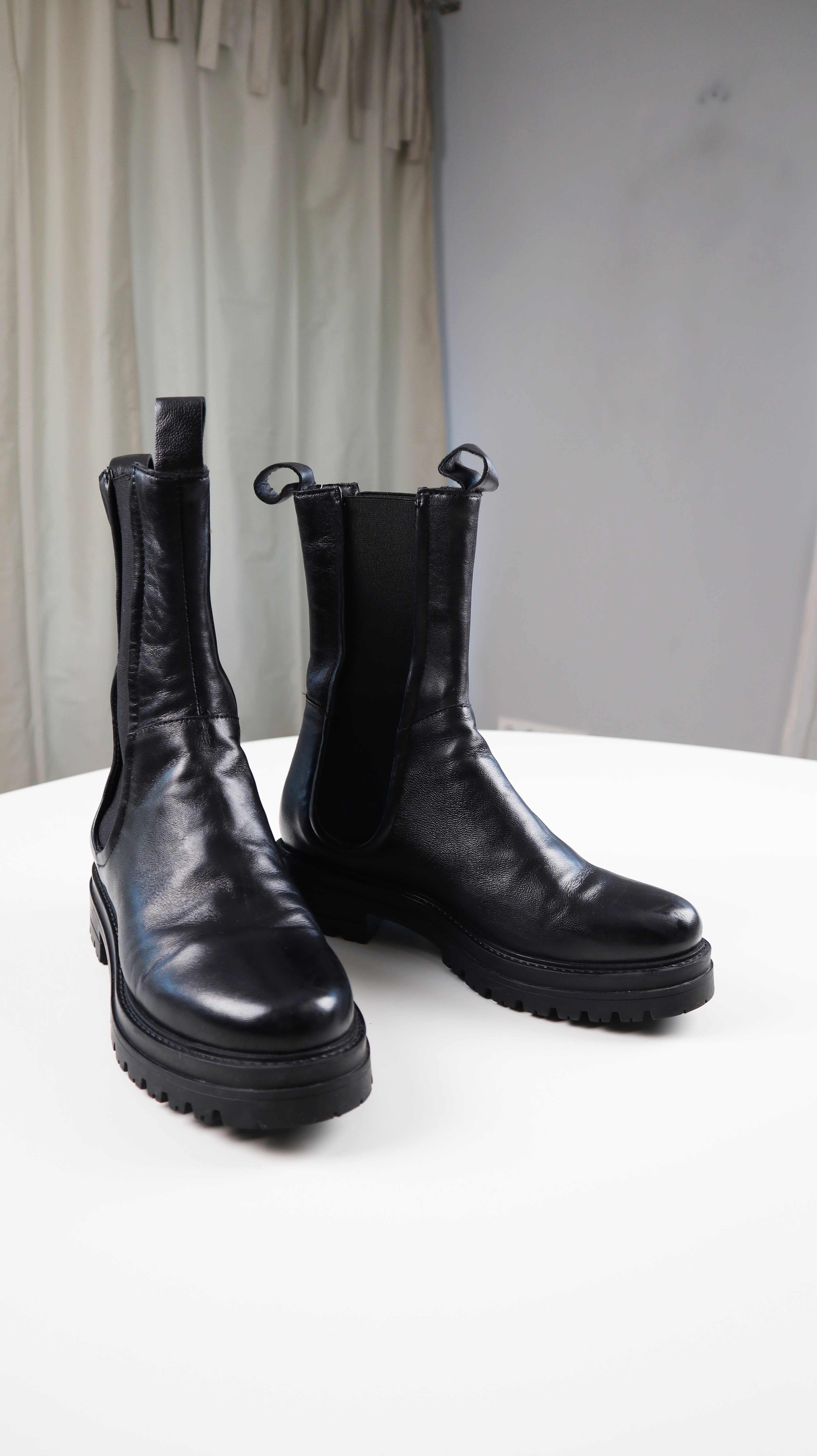 Stiefeletten Schwarz basic Chelsea Boots 39 Lederstiefel