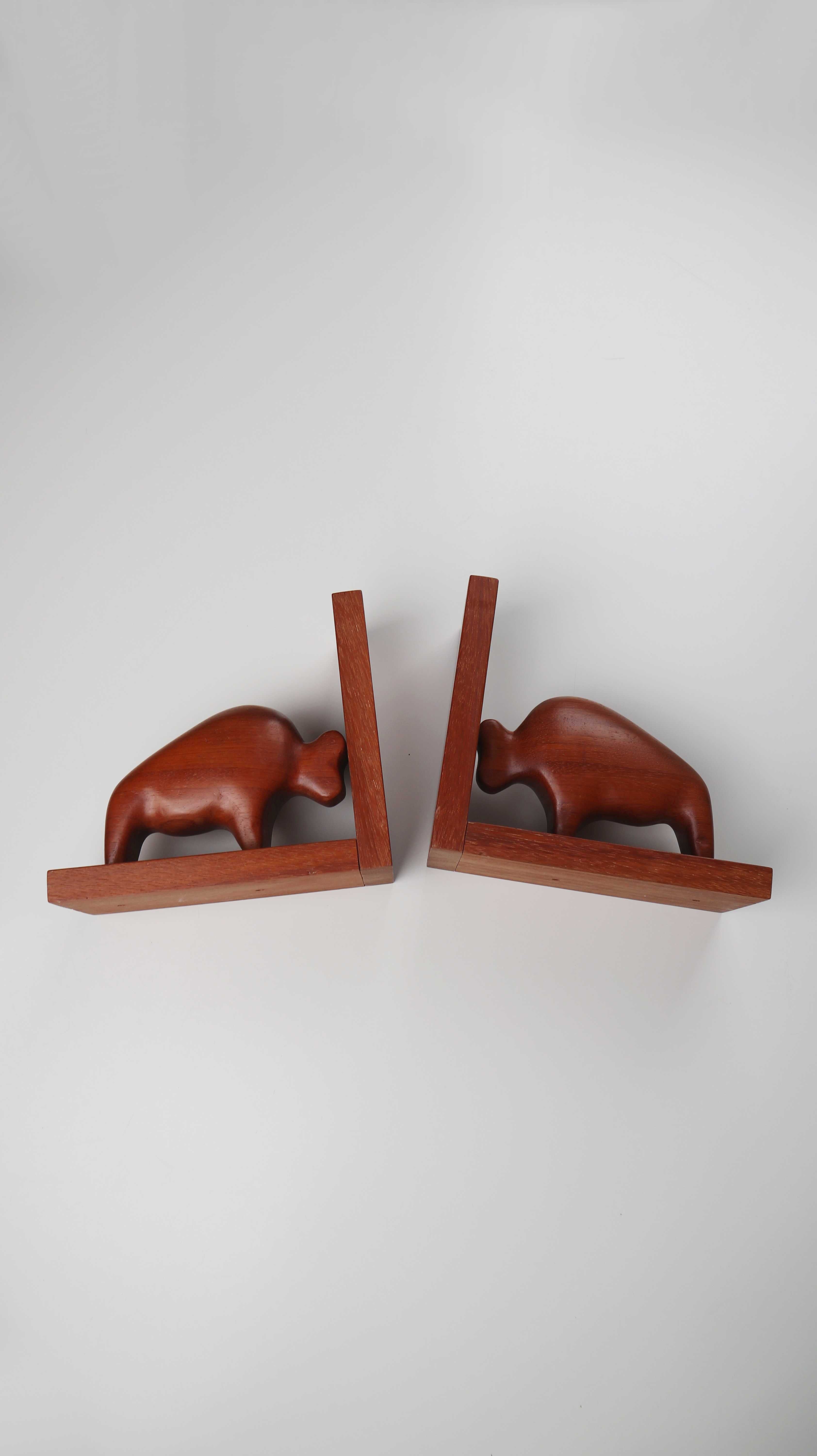 Buchstützen Büffel Holzbuchstützen Scandic Style Braun Buchhalter mid century