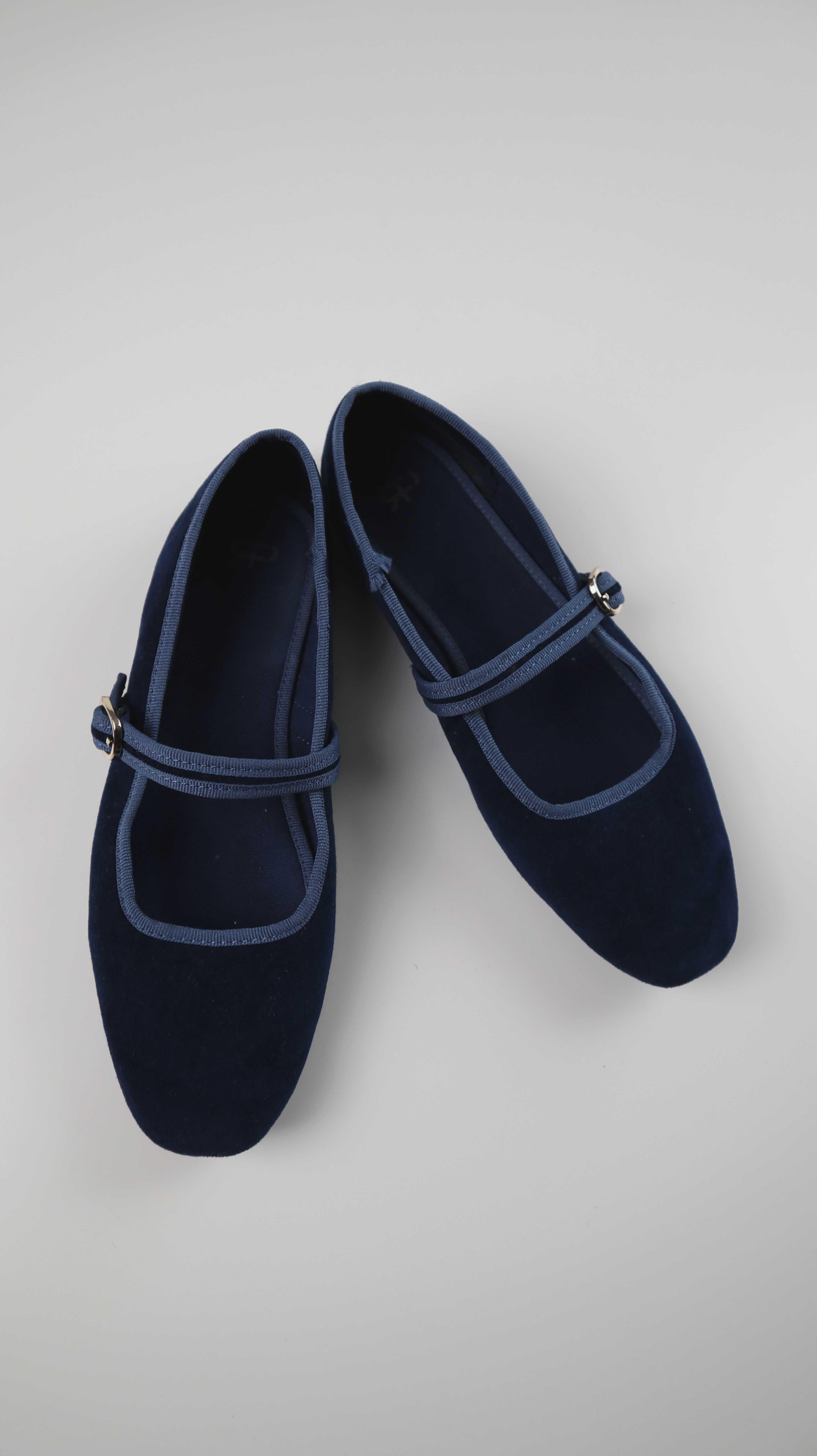 Parfois Slipper Dunkelblau Ballerinas 39 Samt Velvet Loafer Blau