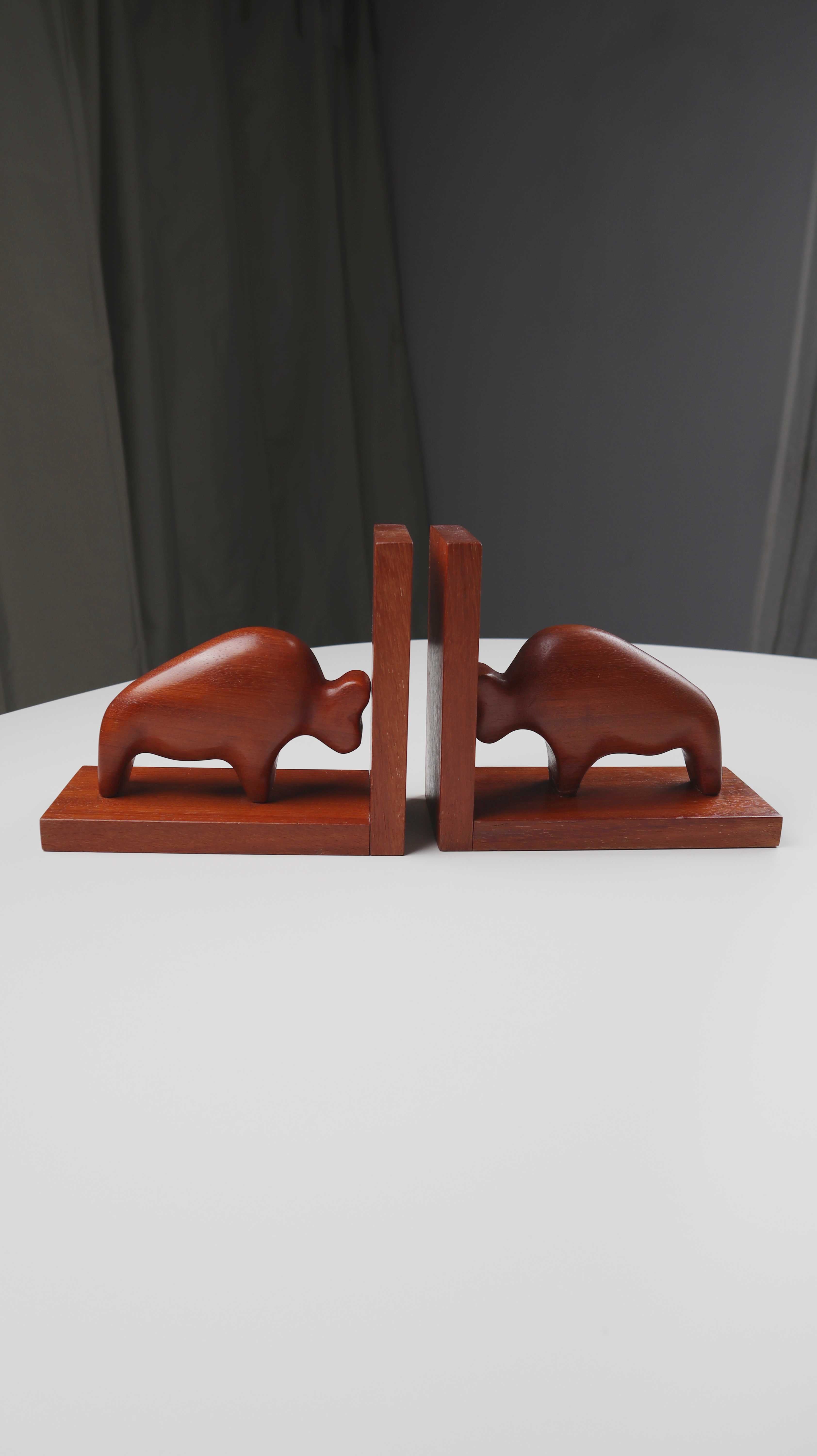 Buchstützen Büffel Holzbuchstützen Scandic Style Braun Buchhalter mid century