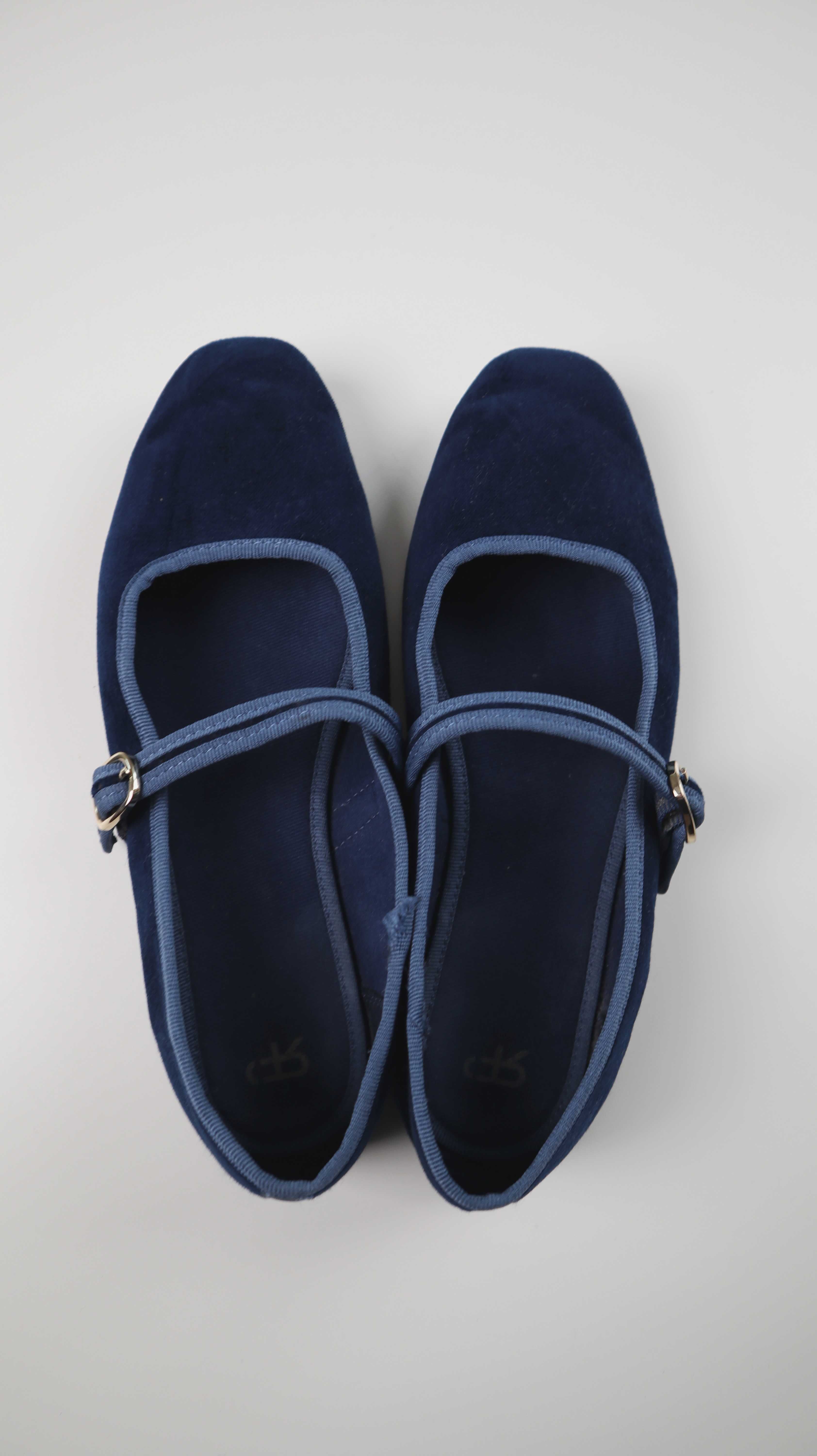Parfois Slipper Dunkelblau Ballerinas 39 Samt Velvet Loafer Blau
