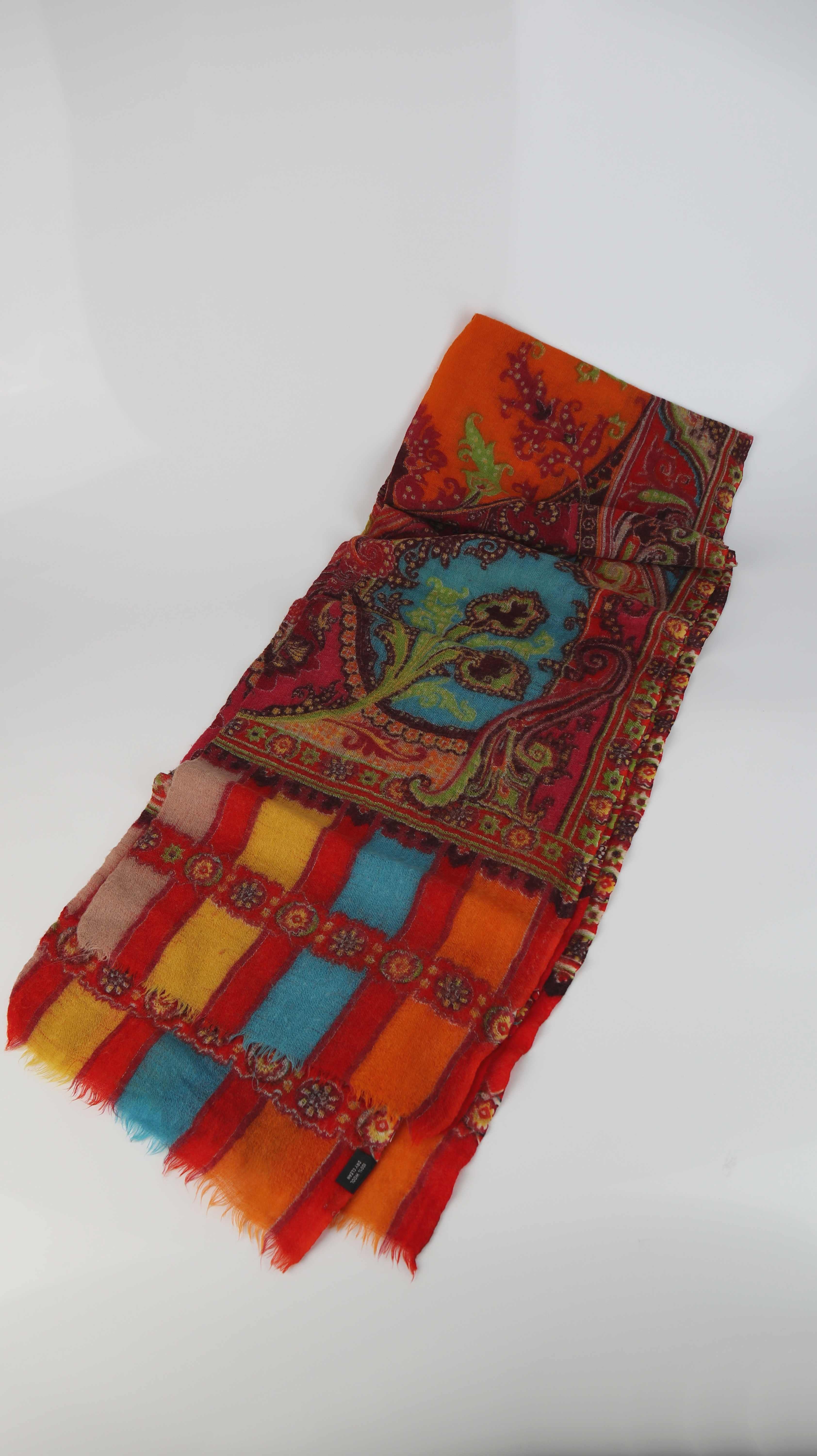 Mel & Davis Schal Wolle Orange Wollschal Tuch Paisley Rot