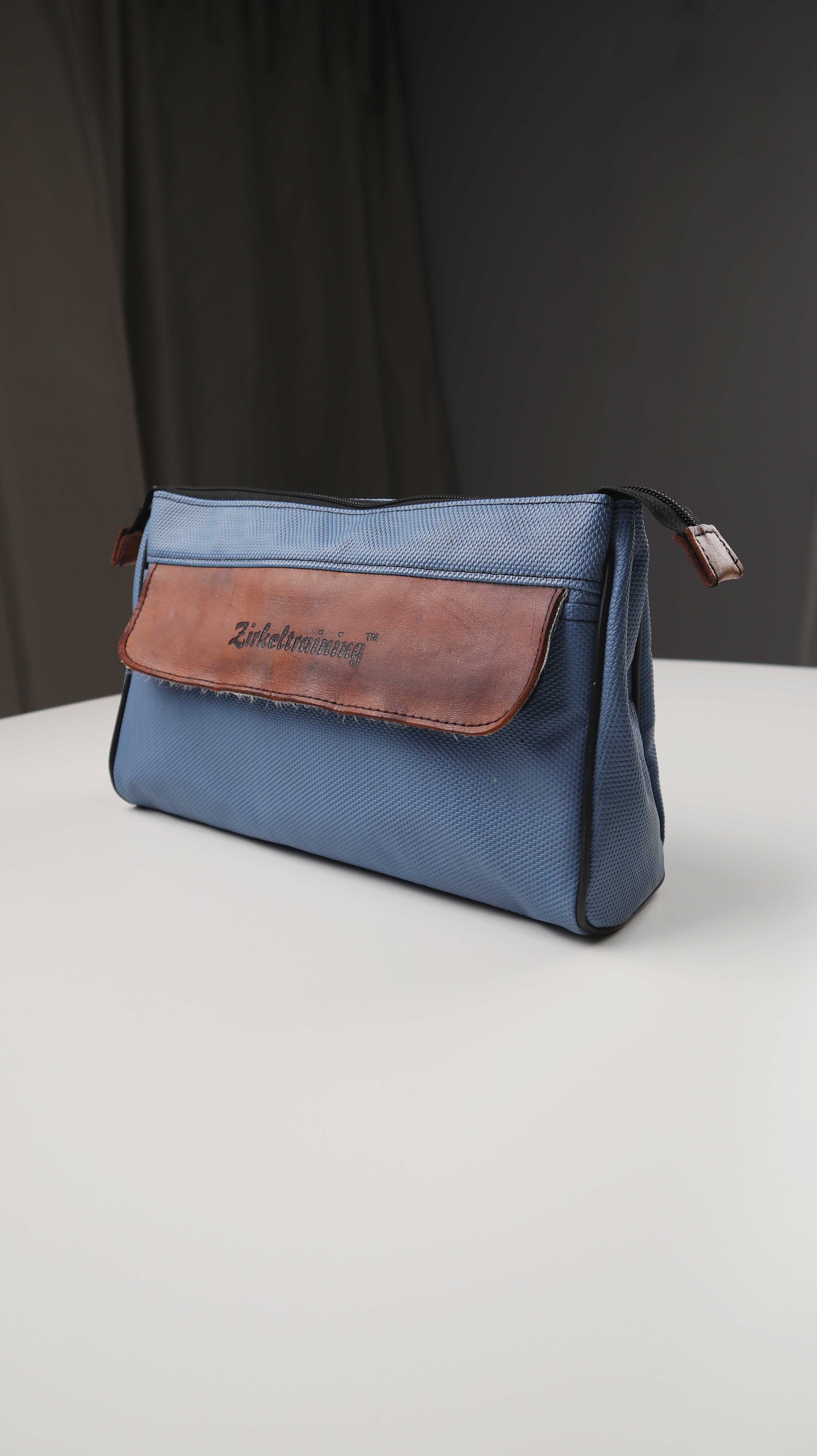 Zirkenltraining Waschtasche Kulturtasche blau Leder Etui L Kultur Sportmatte Travelbag