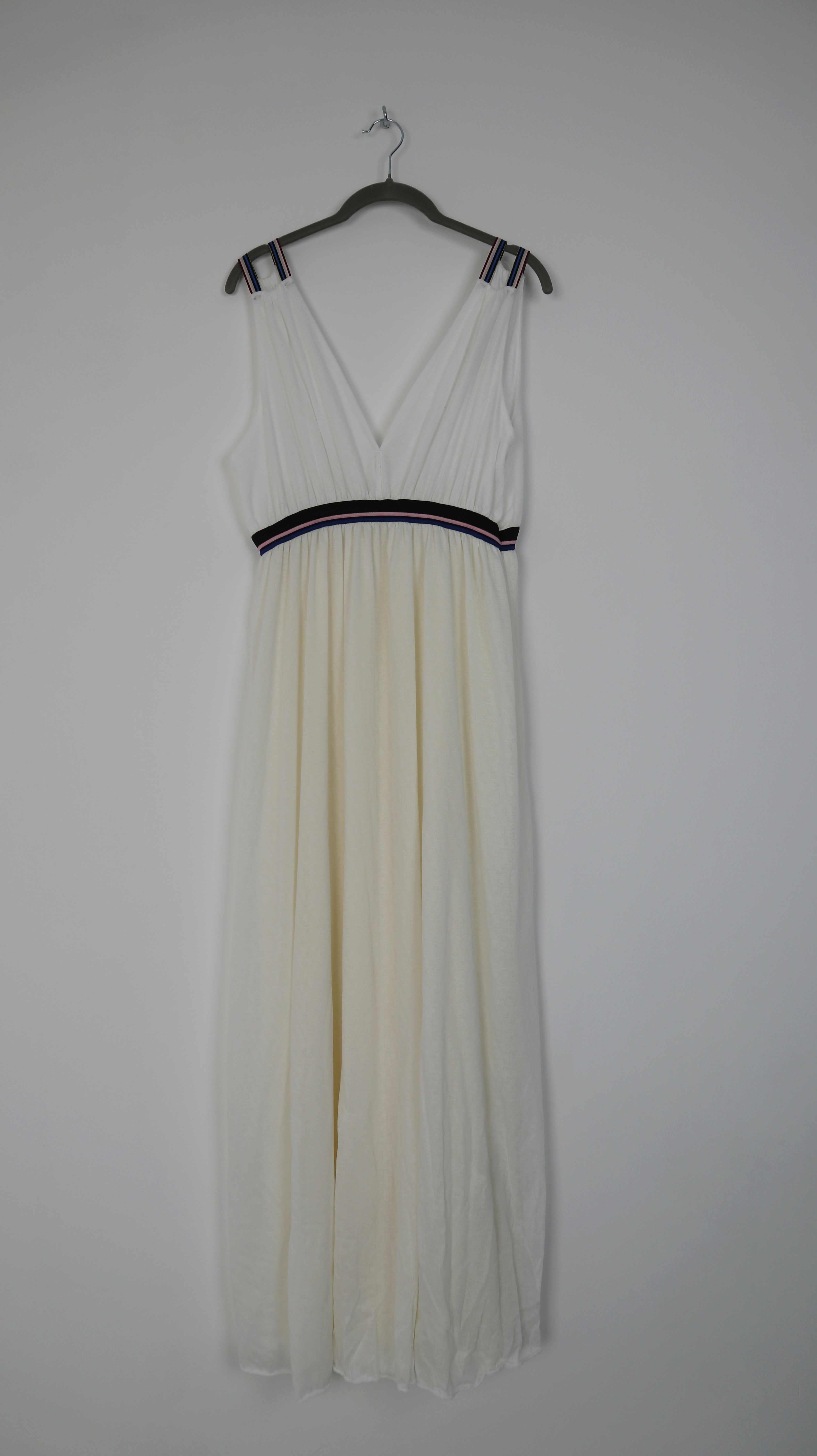 Zara TRF Sommerkleid Maxikleid lang weiß 38 M Creme V-Ausschnitt