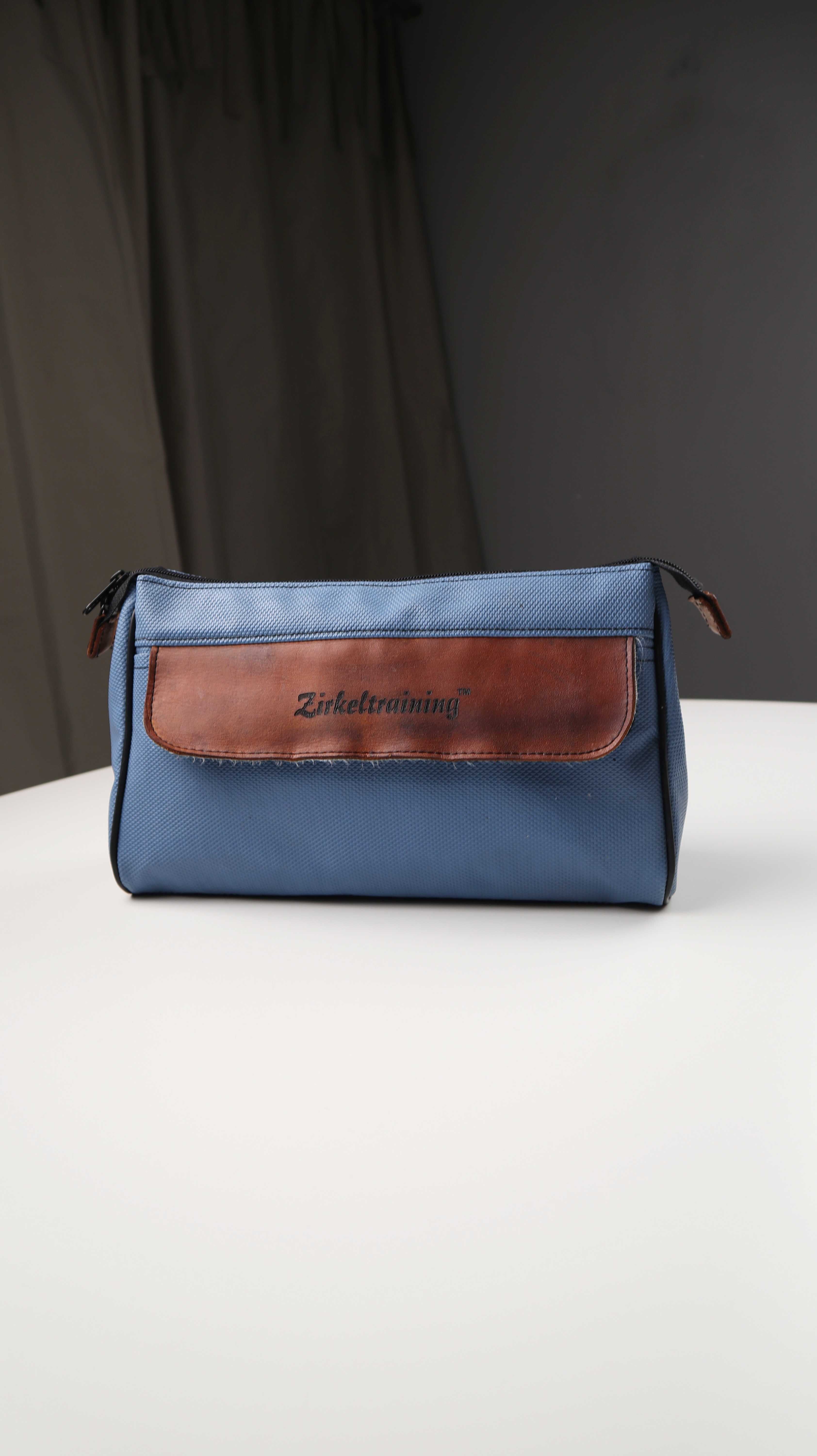 Zirkenltraining Waschtasche Kulturtasche blau Leder Etui L Kultur Sportmatte Travelbag