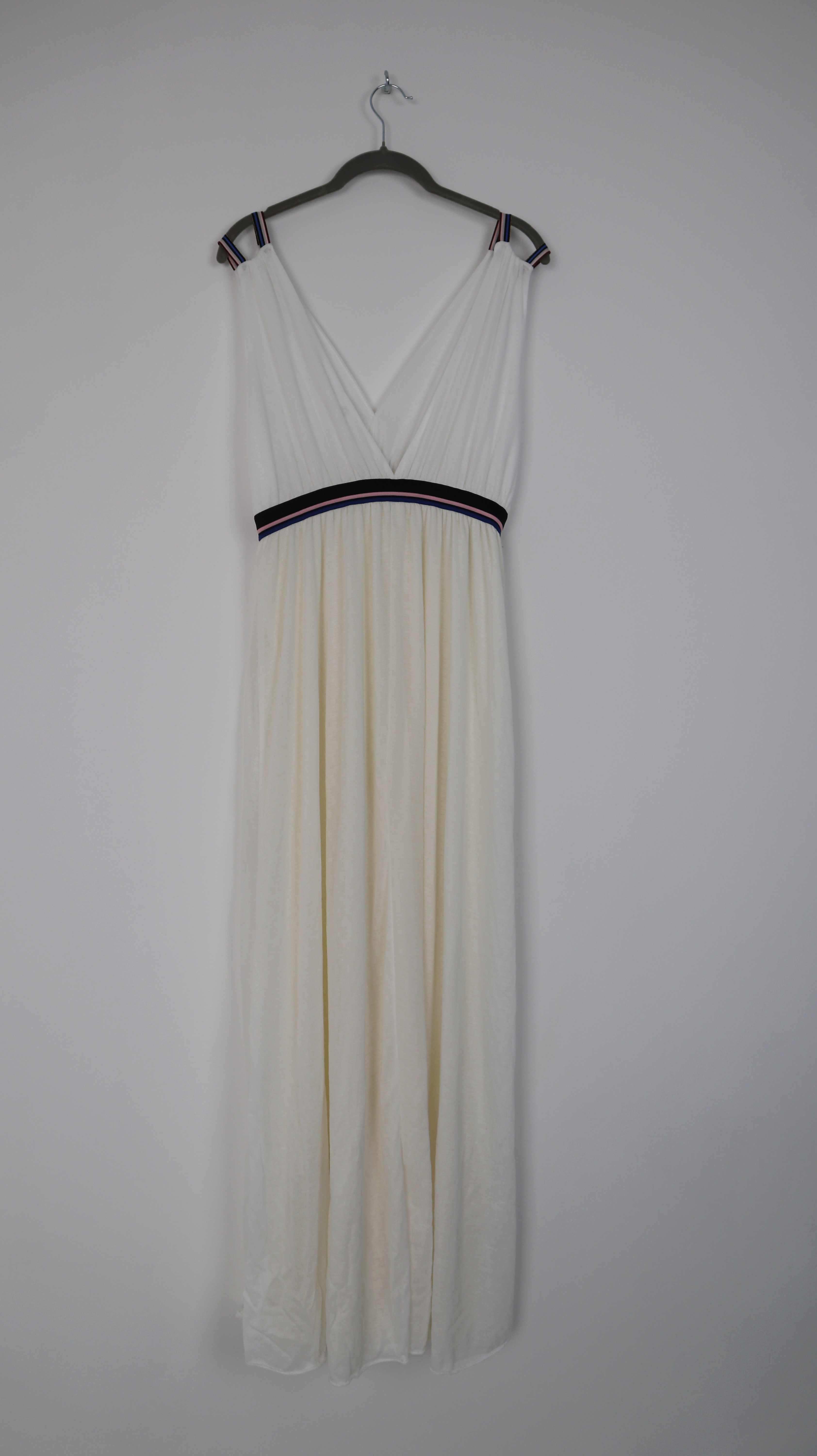 Zara TRF Sommerkleid Maxikleid lang weiß 38 M Creme V-Ausschnitt