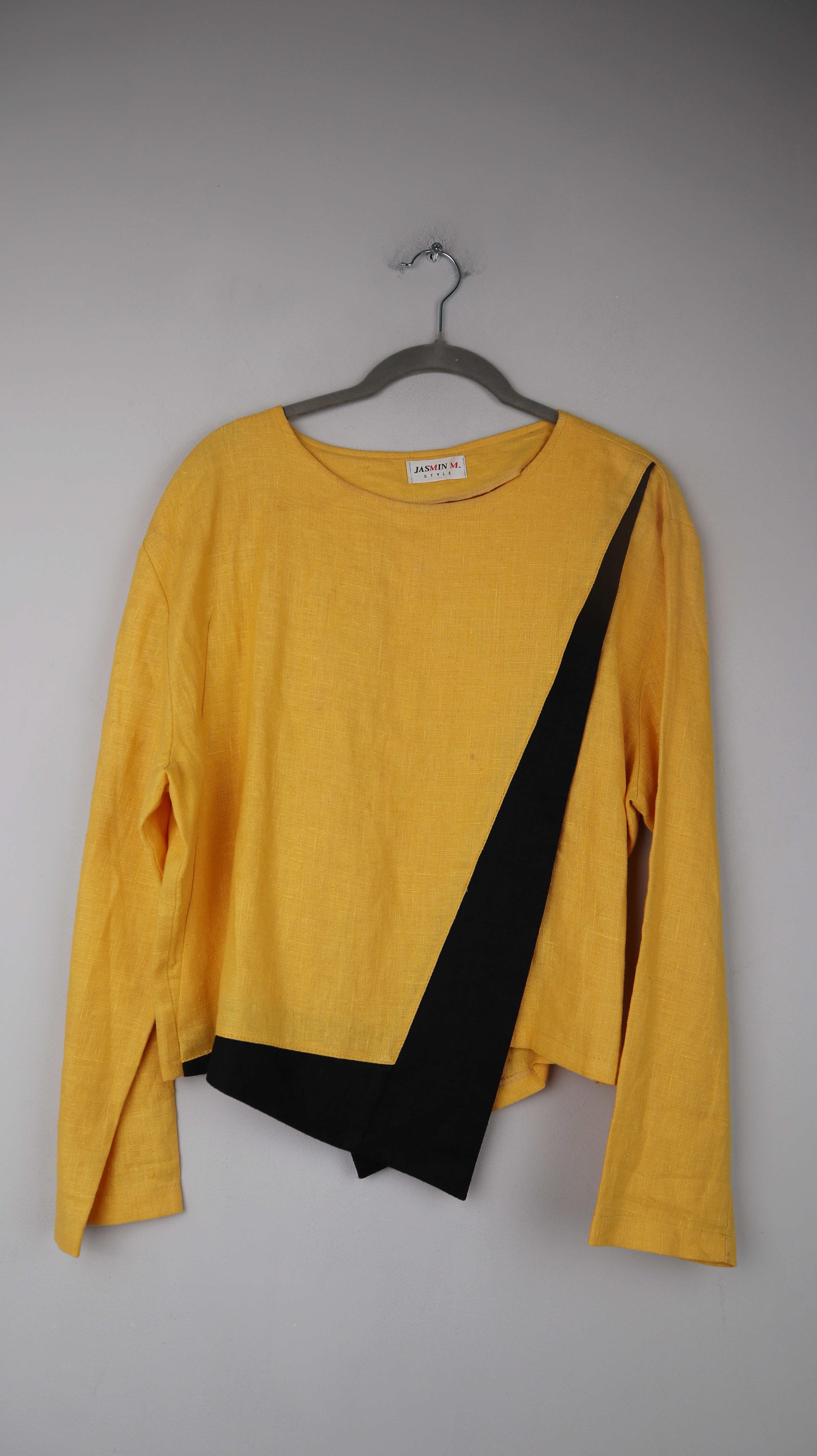 Jasmin M. Style Shirt Bluse Oberteil Leinen gelb schwarz 38 M Leinenshirt