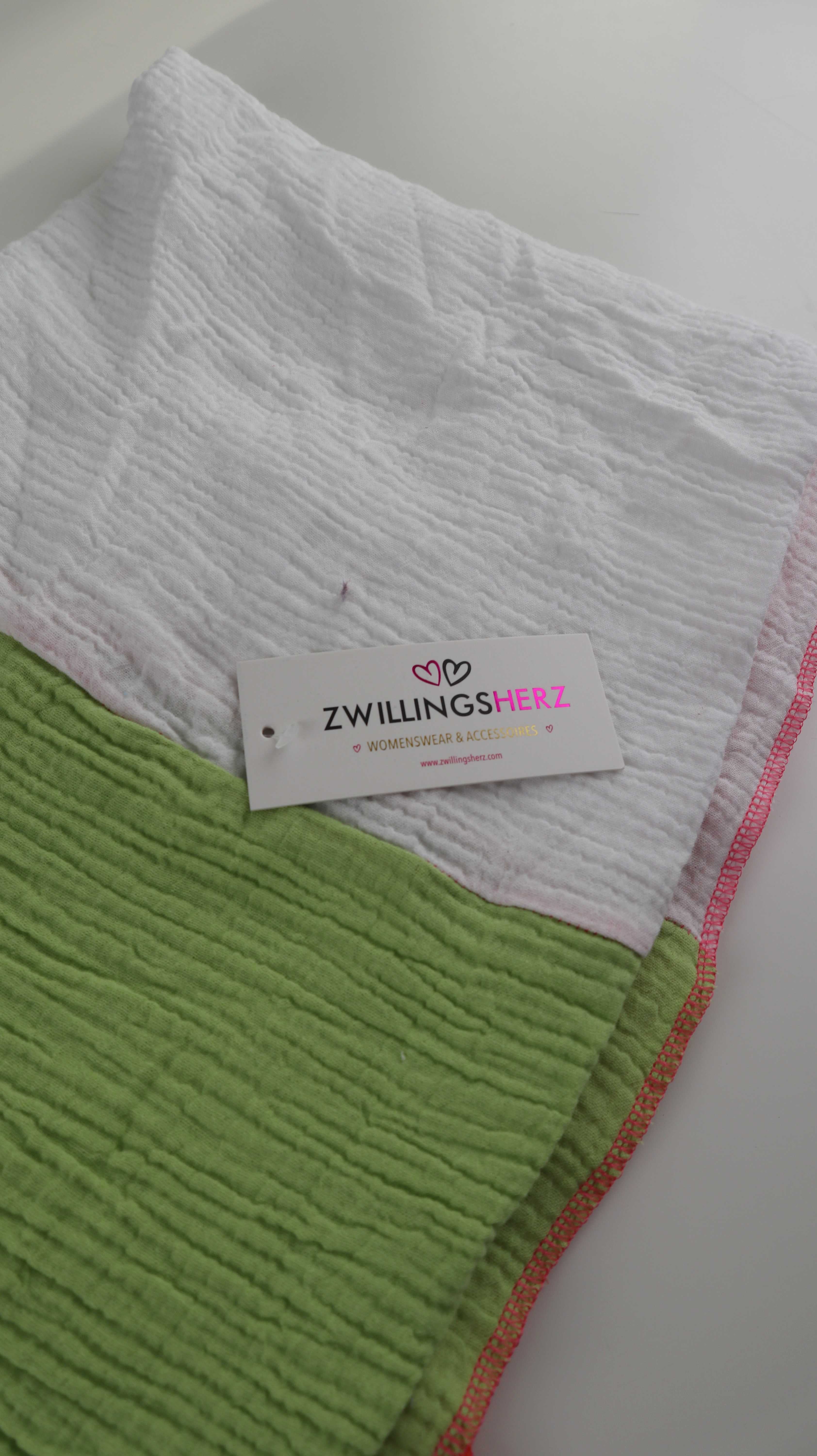 Zwillingsherz Tuch Schal Musselintuch grün weiß orange Neu