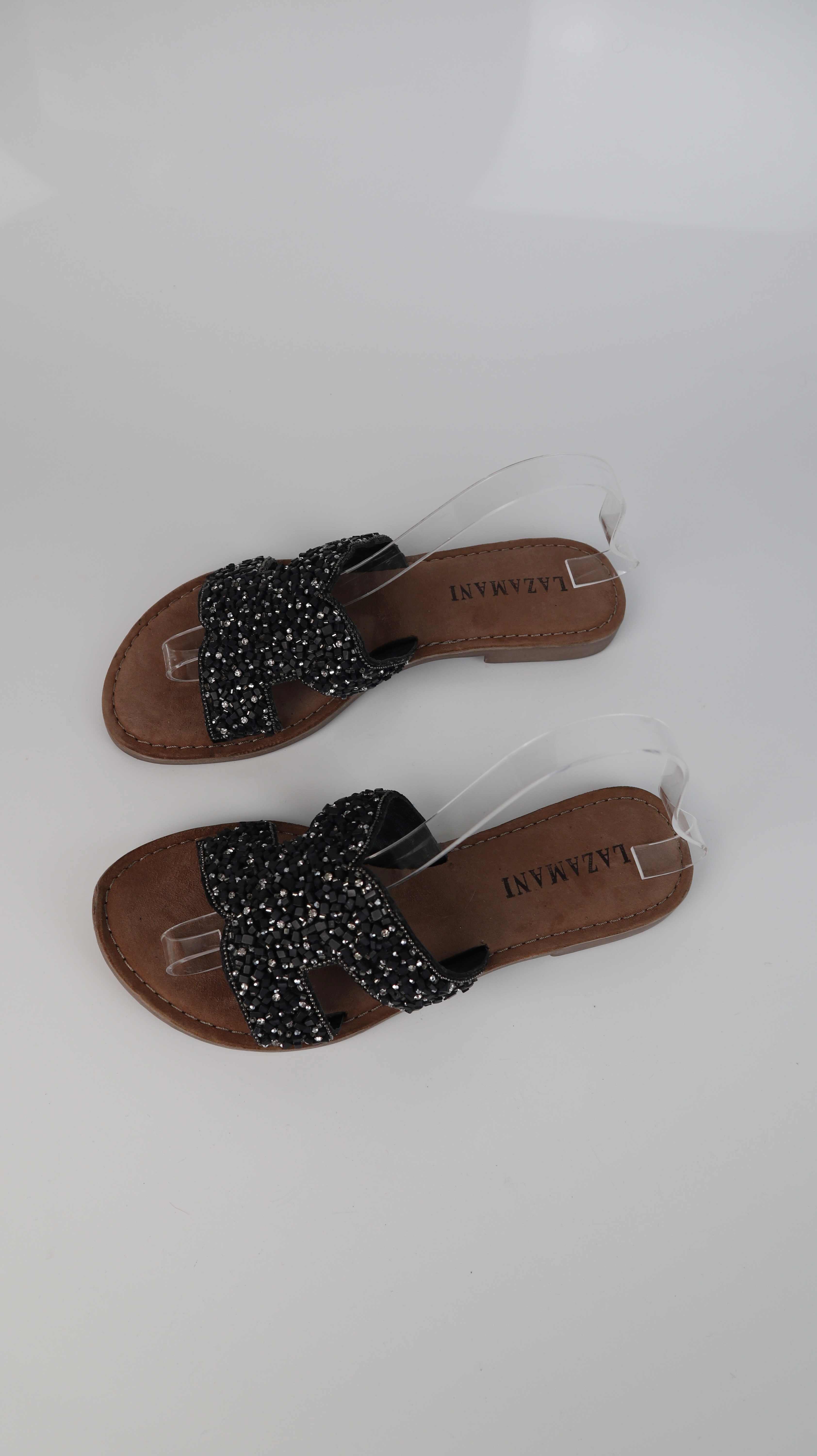 Lazamani Sandalen Slipper braun grau 39 Glitzer Sommersandalen