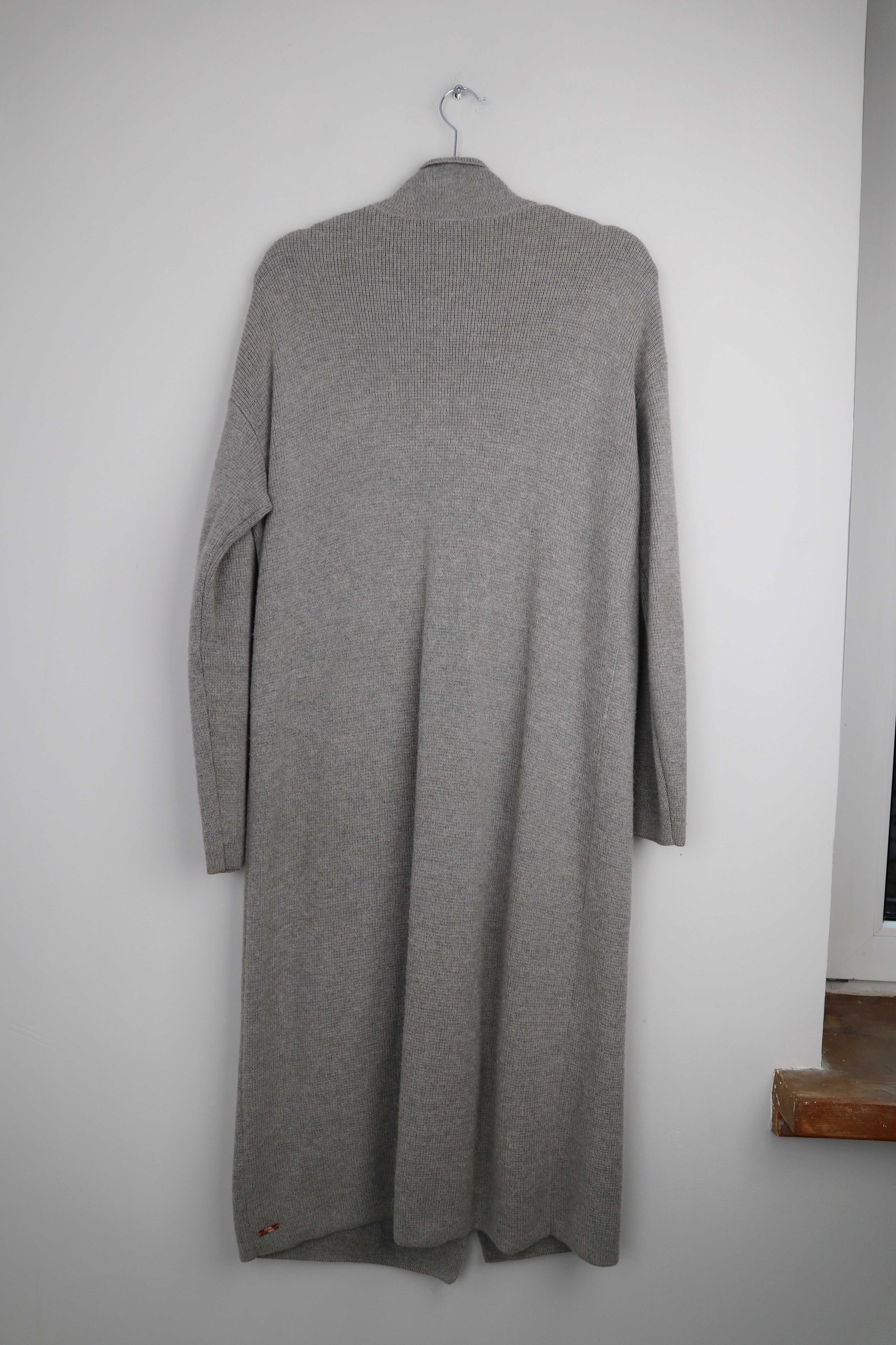 Hugo Boss Strickjacke lang Cardigan Grau Wolle Alpaka Seide geknöpft 40 L