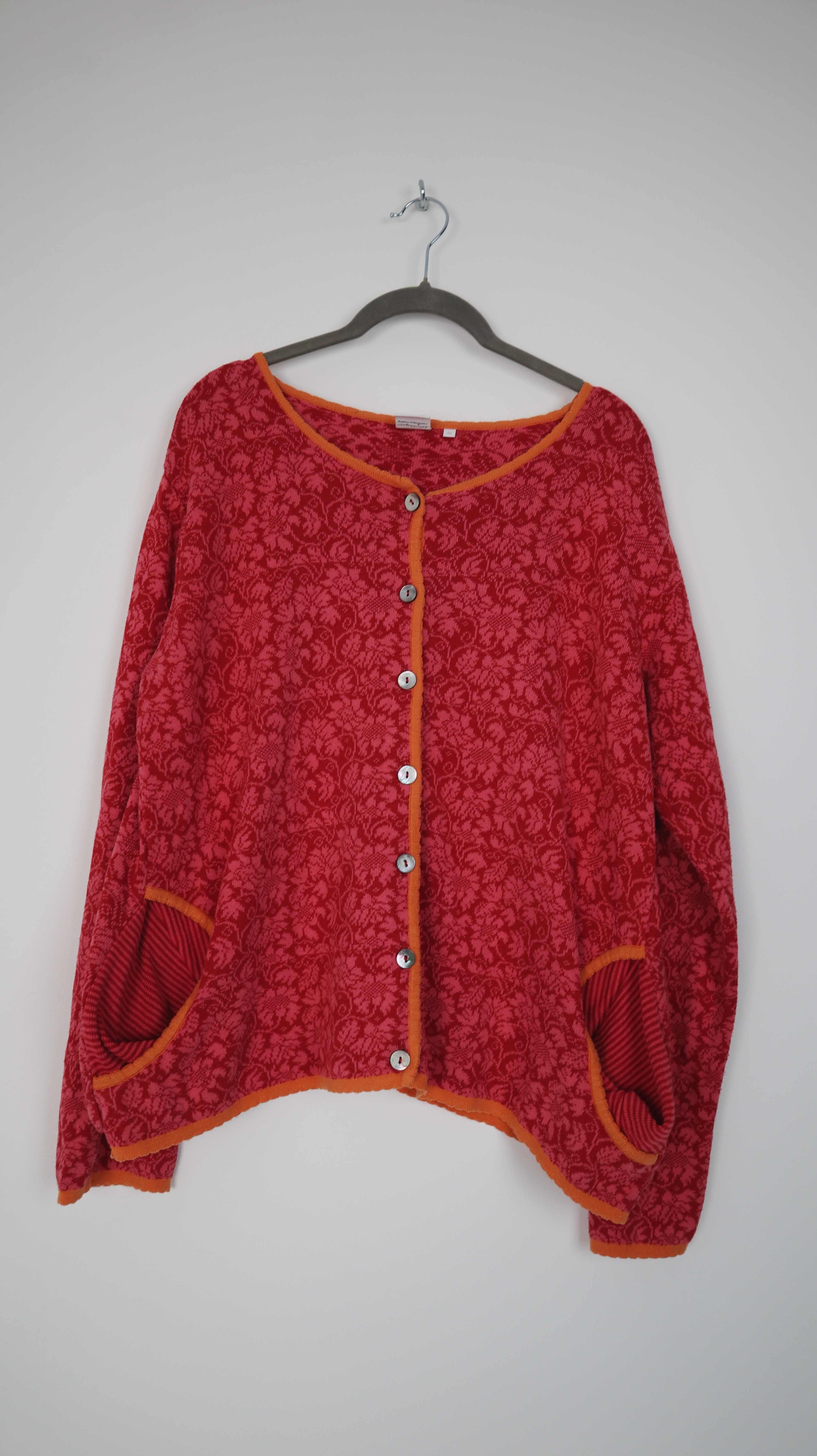 Deerberg Strickjacke rot 38 M Cardigan geknöpft Muster Orange