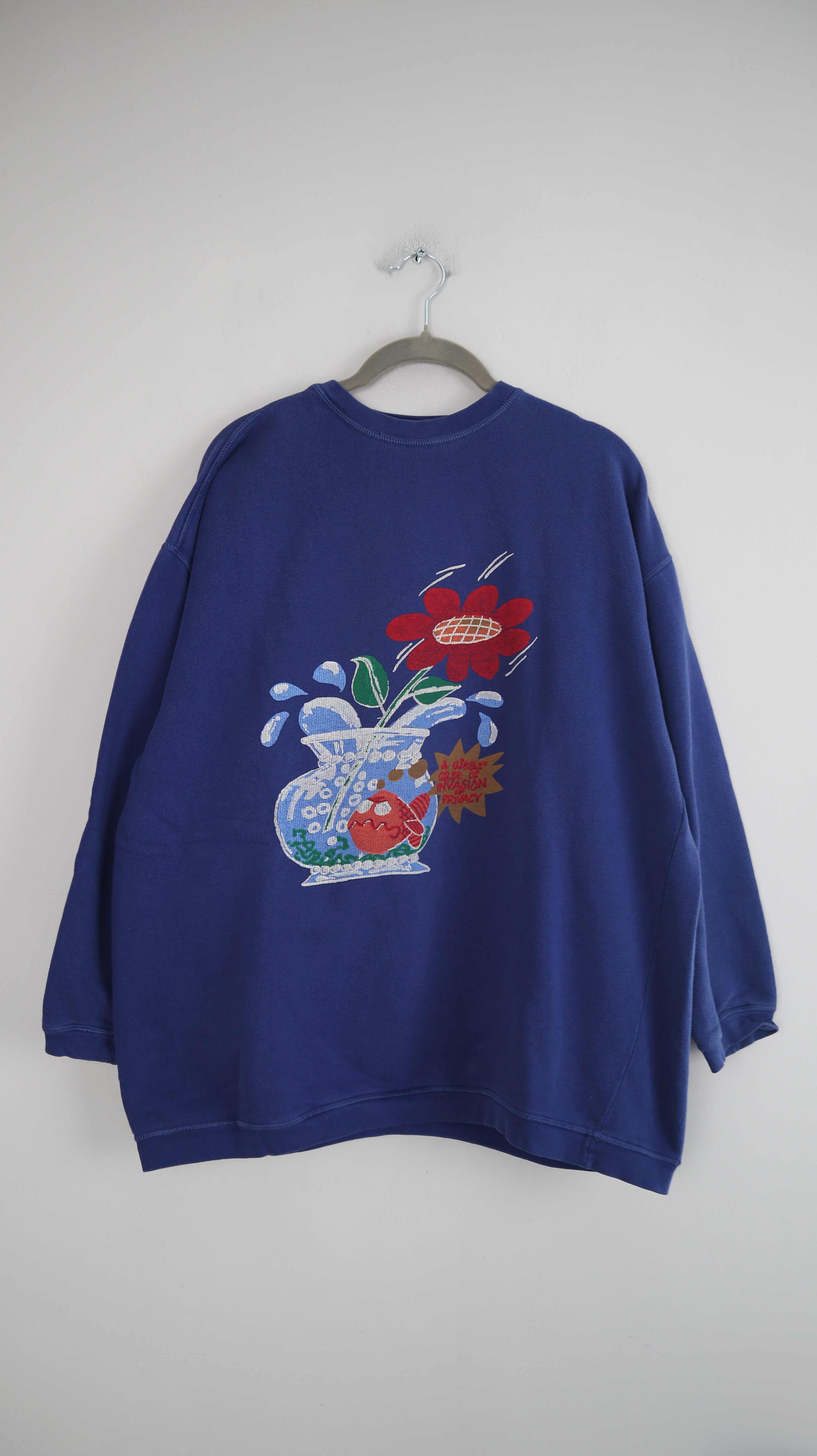 Oilily Pullover Blau 40 L dunkelblau Print Sweater bedruckt 90s Vintage