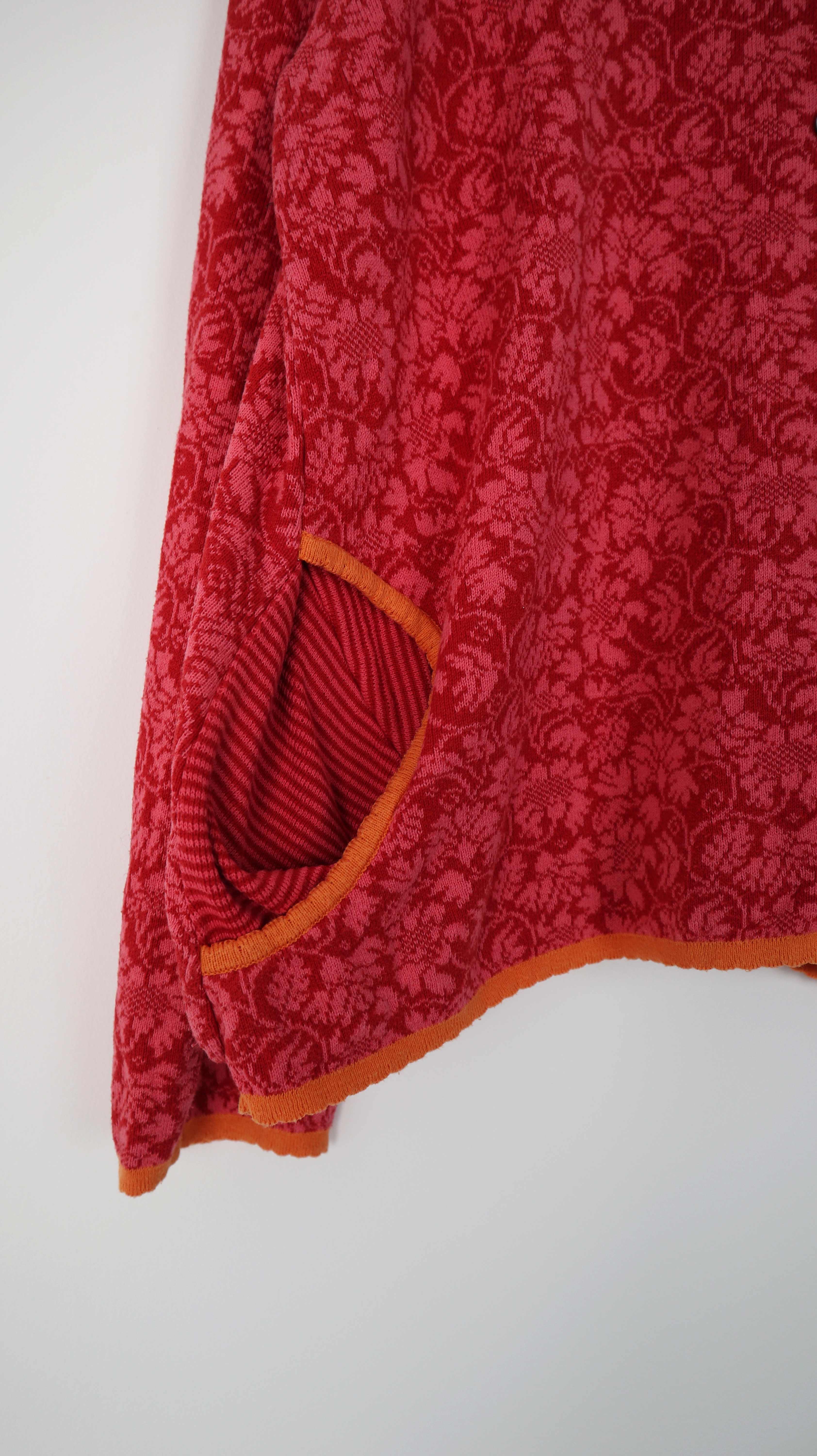 Deerberg Strickjacke rot 38 M Cardigan geknöpft Muster Orange