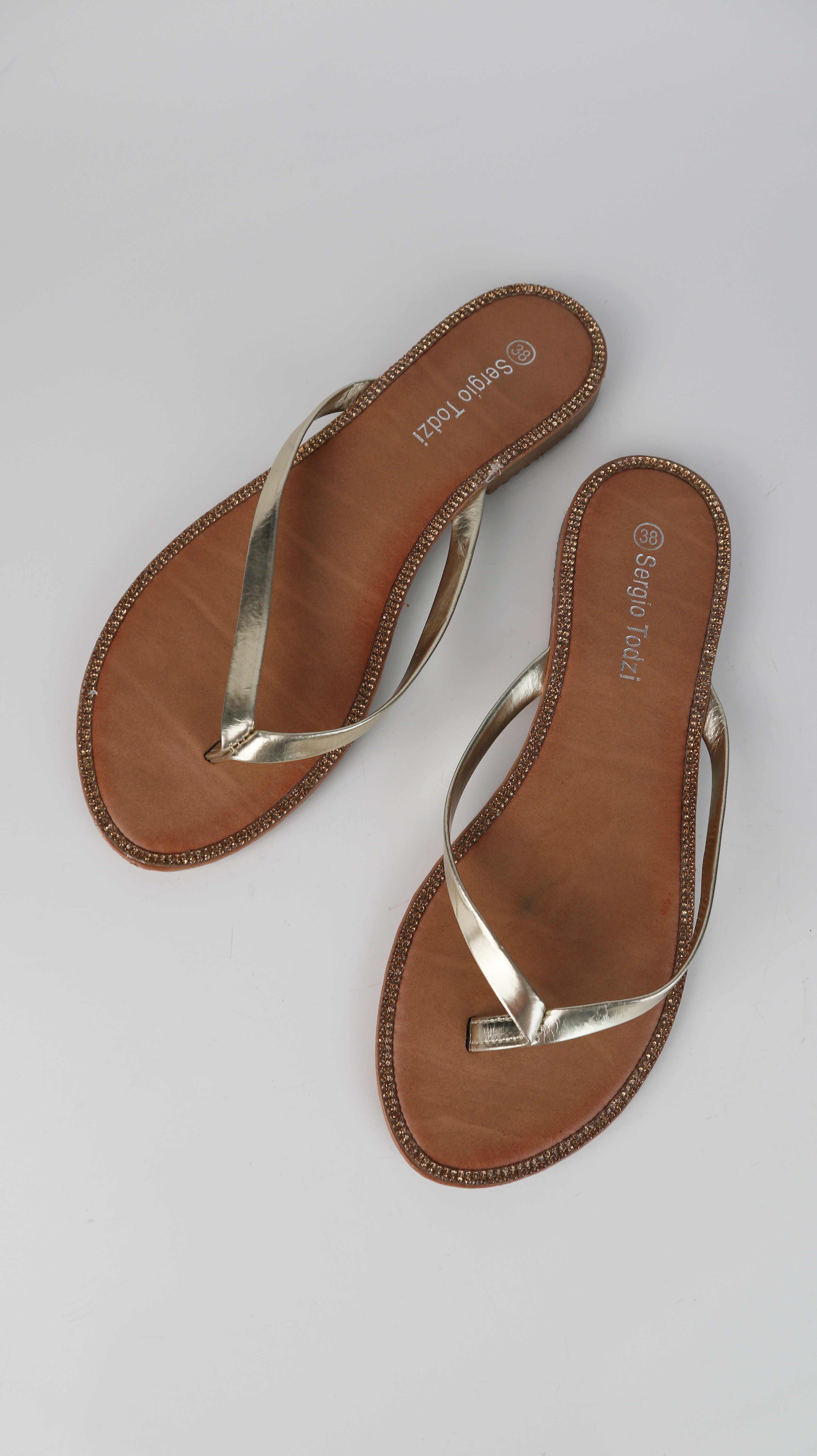 Sergio Todzi Flip Flops Gold 38 Glitzer Sommerschuhe