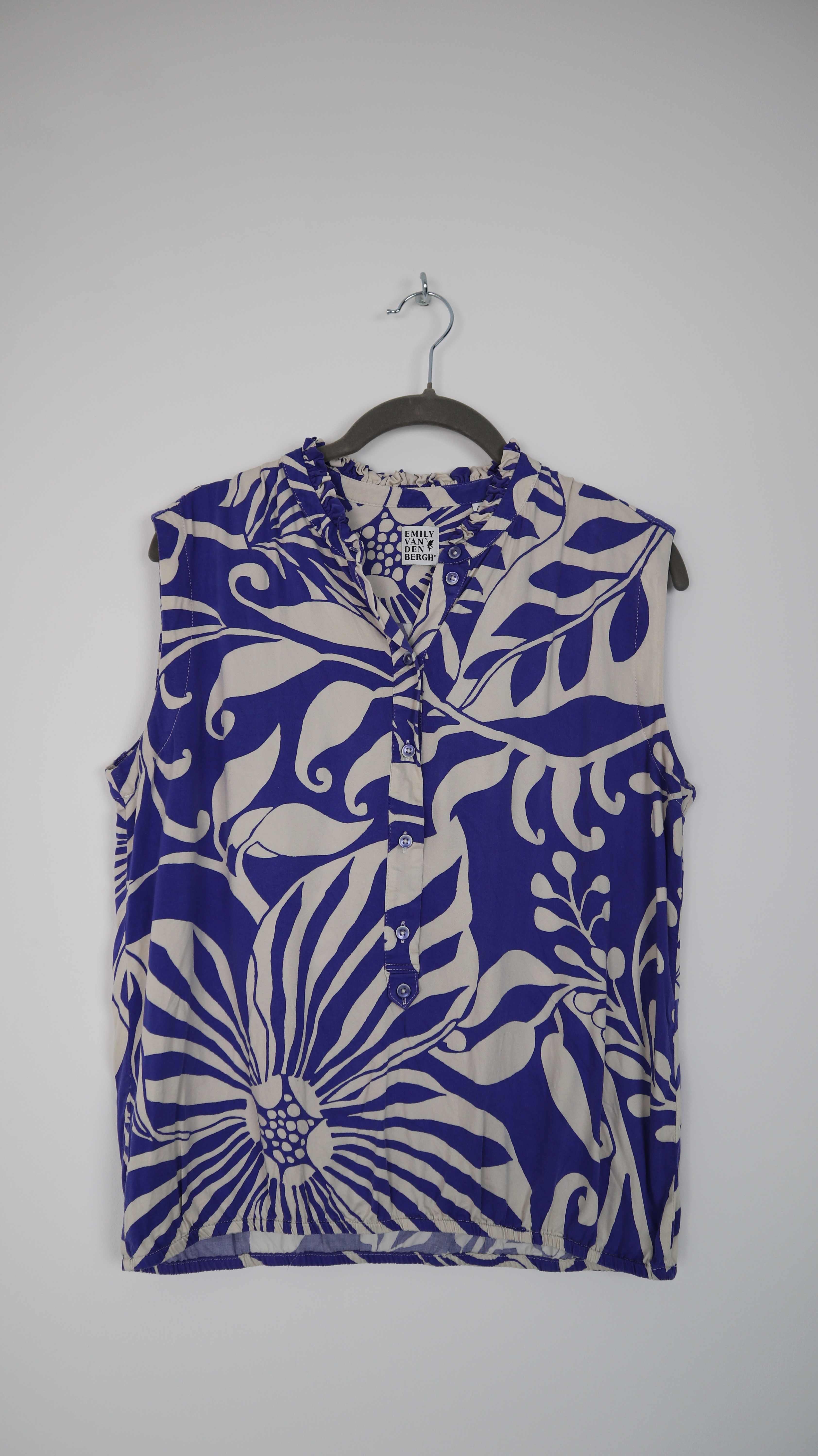 Emily van den Bergh Bluse 40 L blau weiß Shirt Oberteil Muster