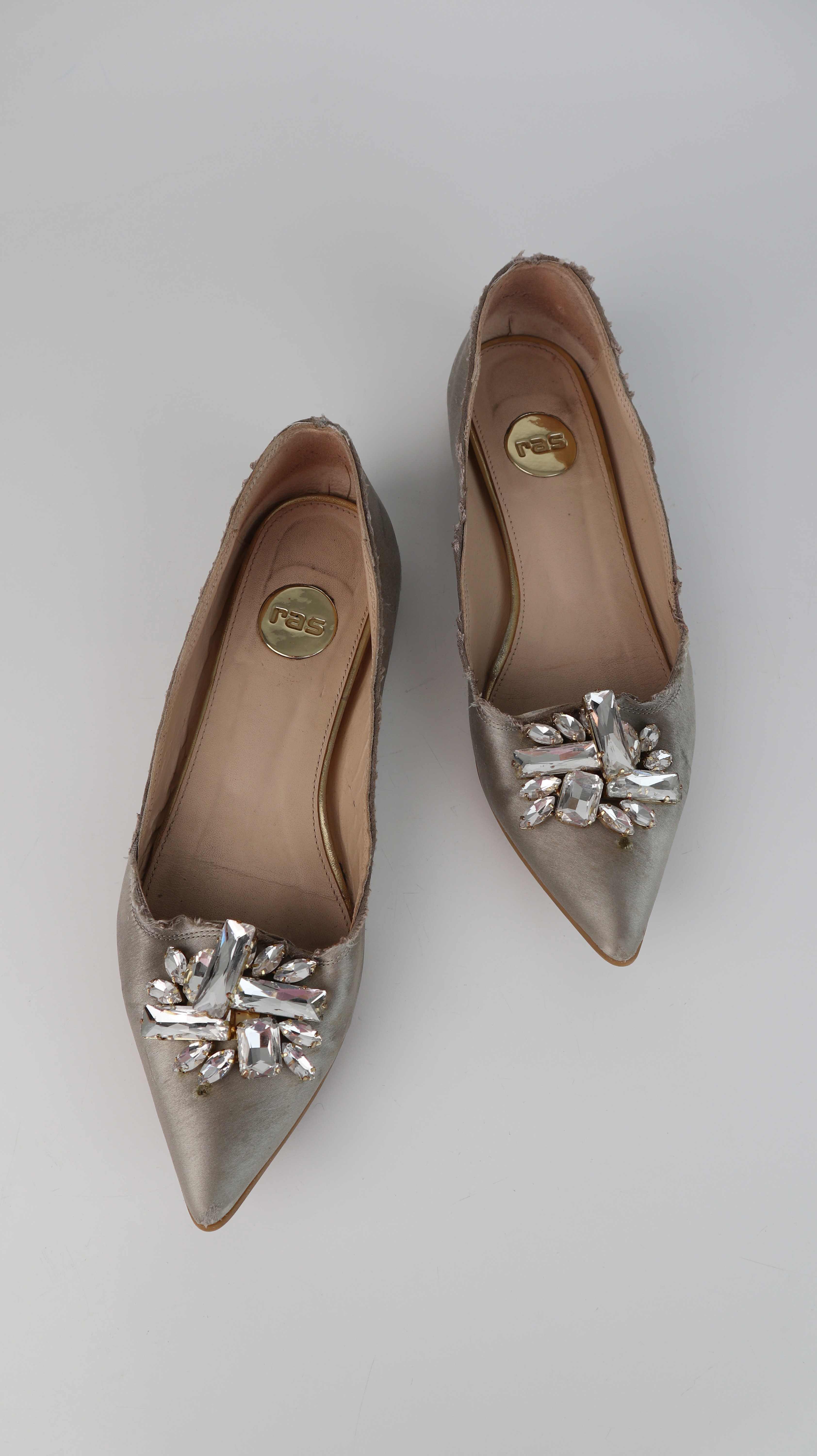 ras Ballerinas Beige Spitz 38 Glitzersteine Braun