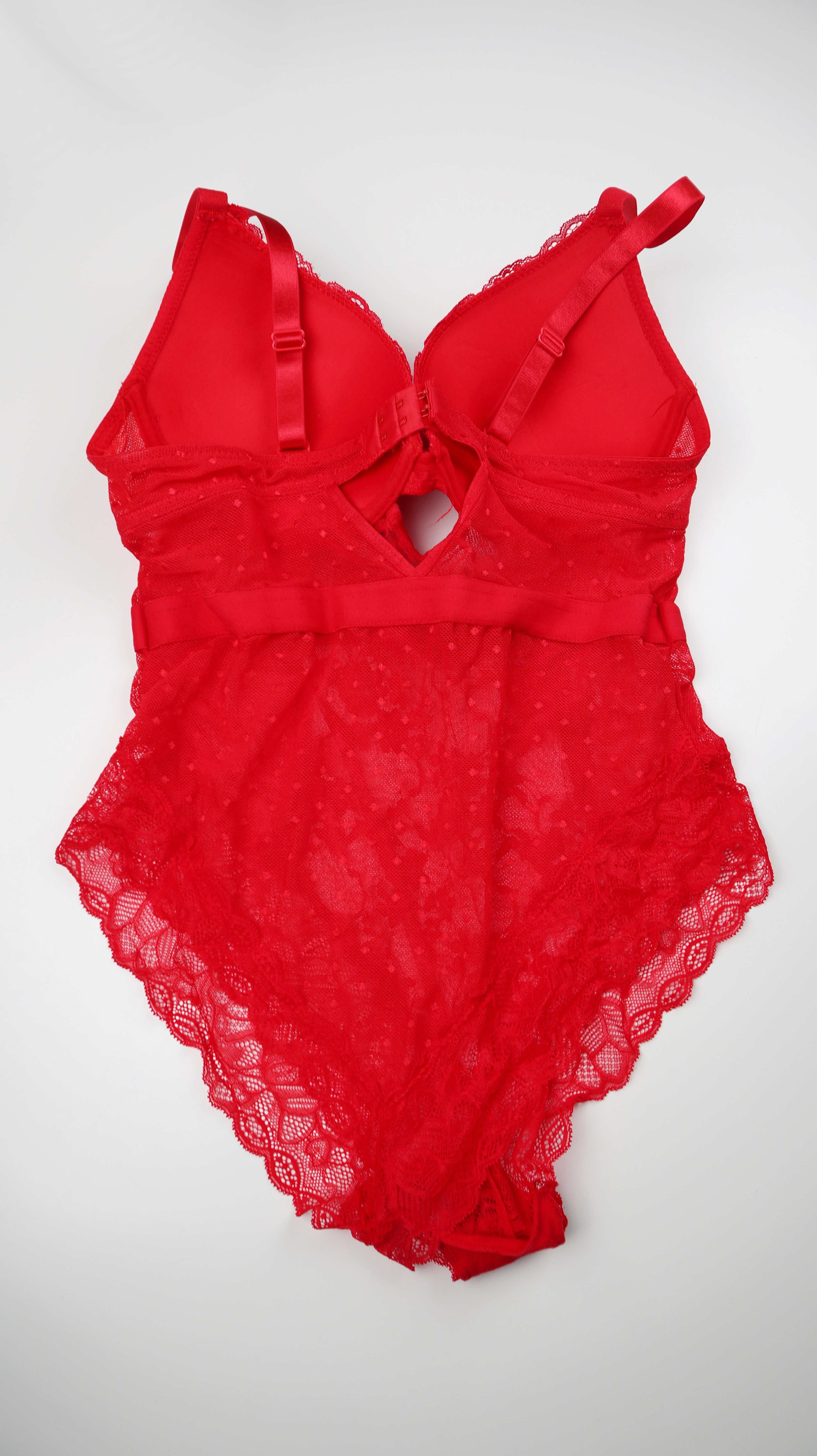 H&M Body Anzug rot Spitze 40 L dunkelrot Push-Up Body mit Spitze