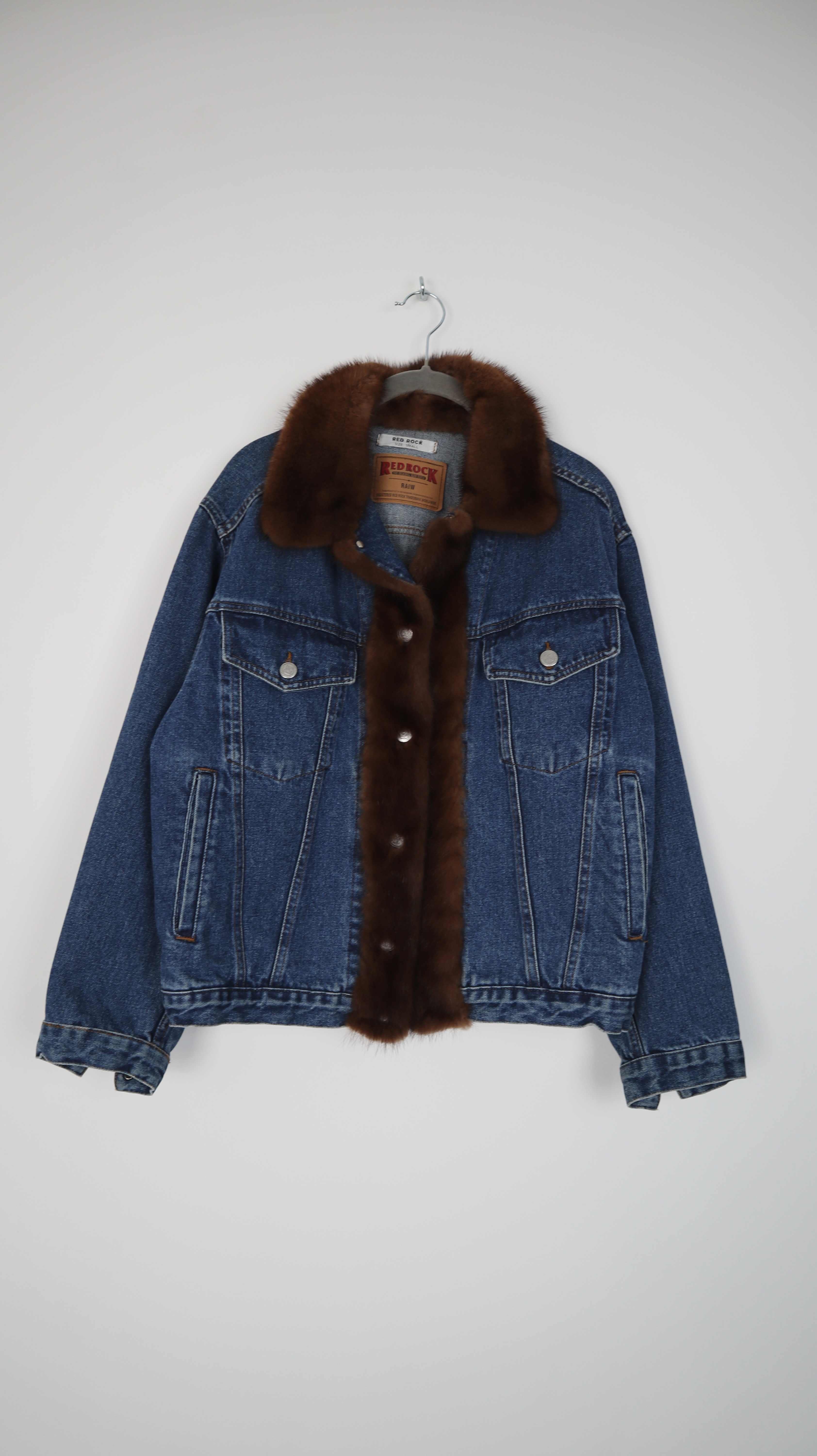 Red Rock Jeansjacke blau denim 36 S Fellkragen blau braun