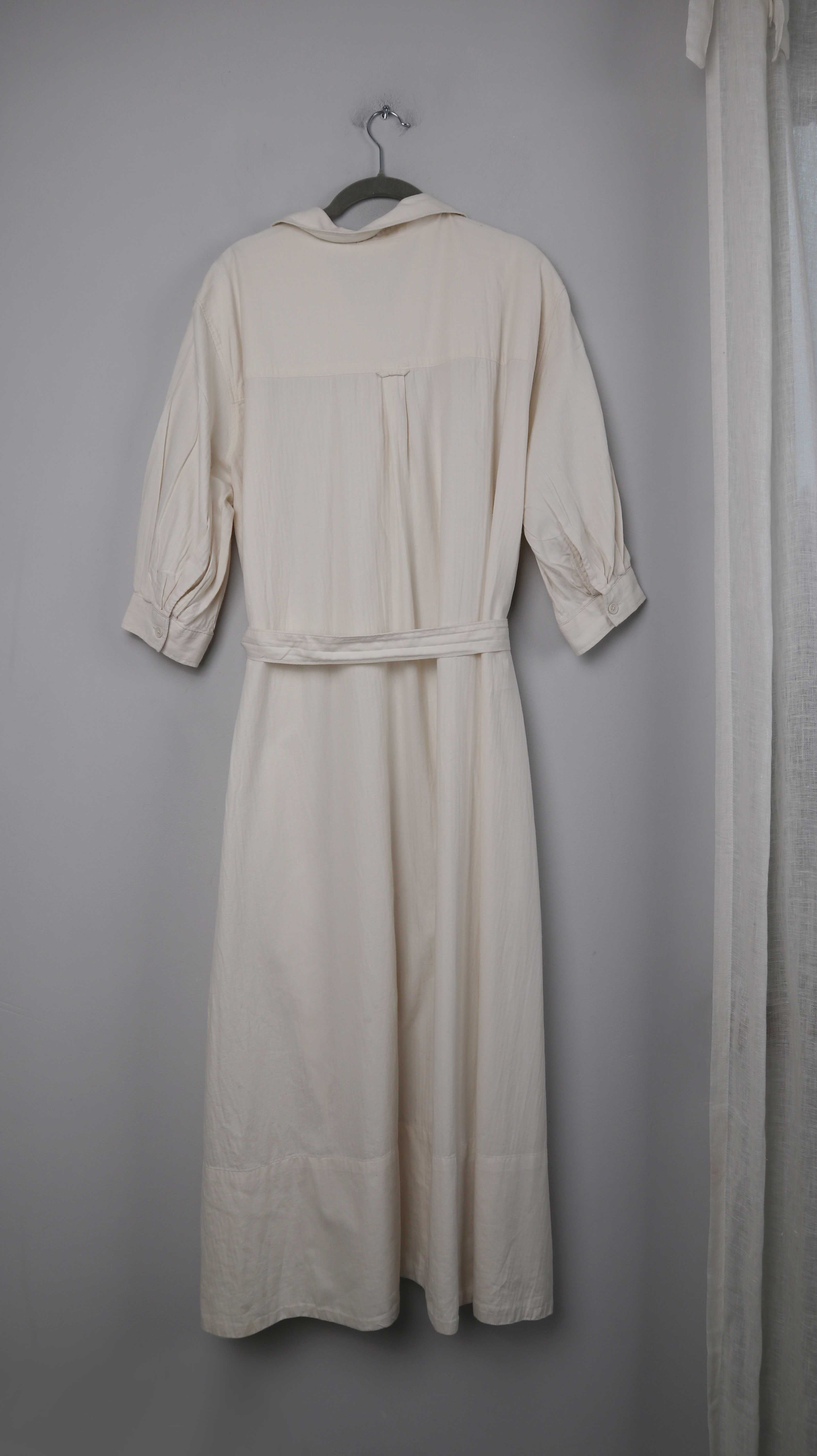 Weekday Kleid Creme Beige Midi Midikleid 36 S Blusenkleid Sommerkleid