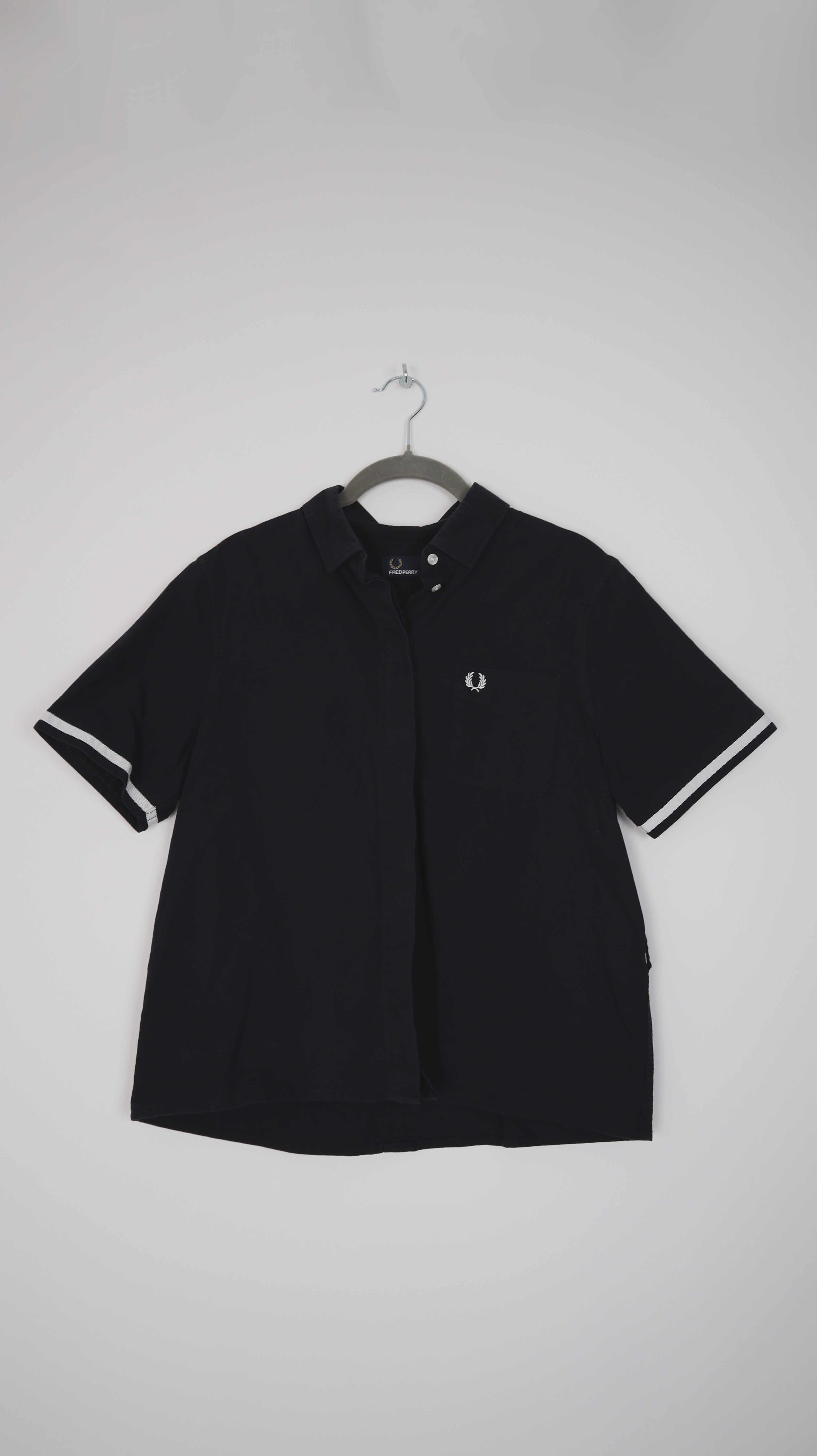 Fred Perry Bluse Hemd schwarz 40 L basic einfarbig Shirt Oberteil