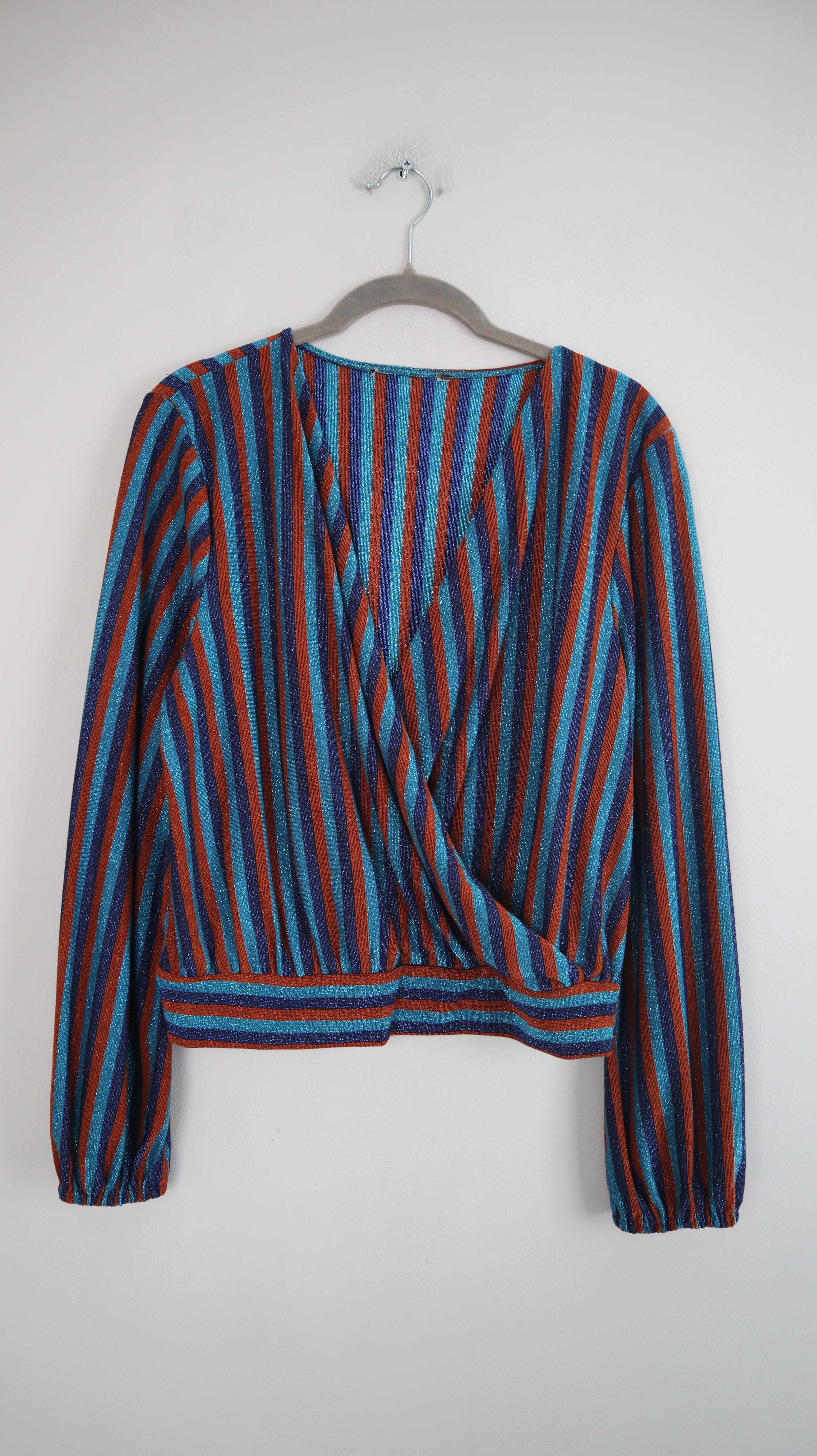 Primark Shirt blau braun Glitzer Oberteil 38 M gestreift Streifenshirt