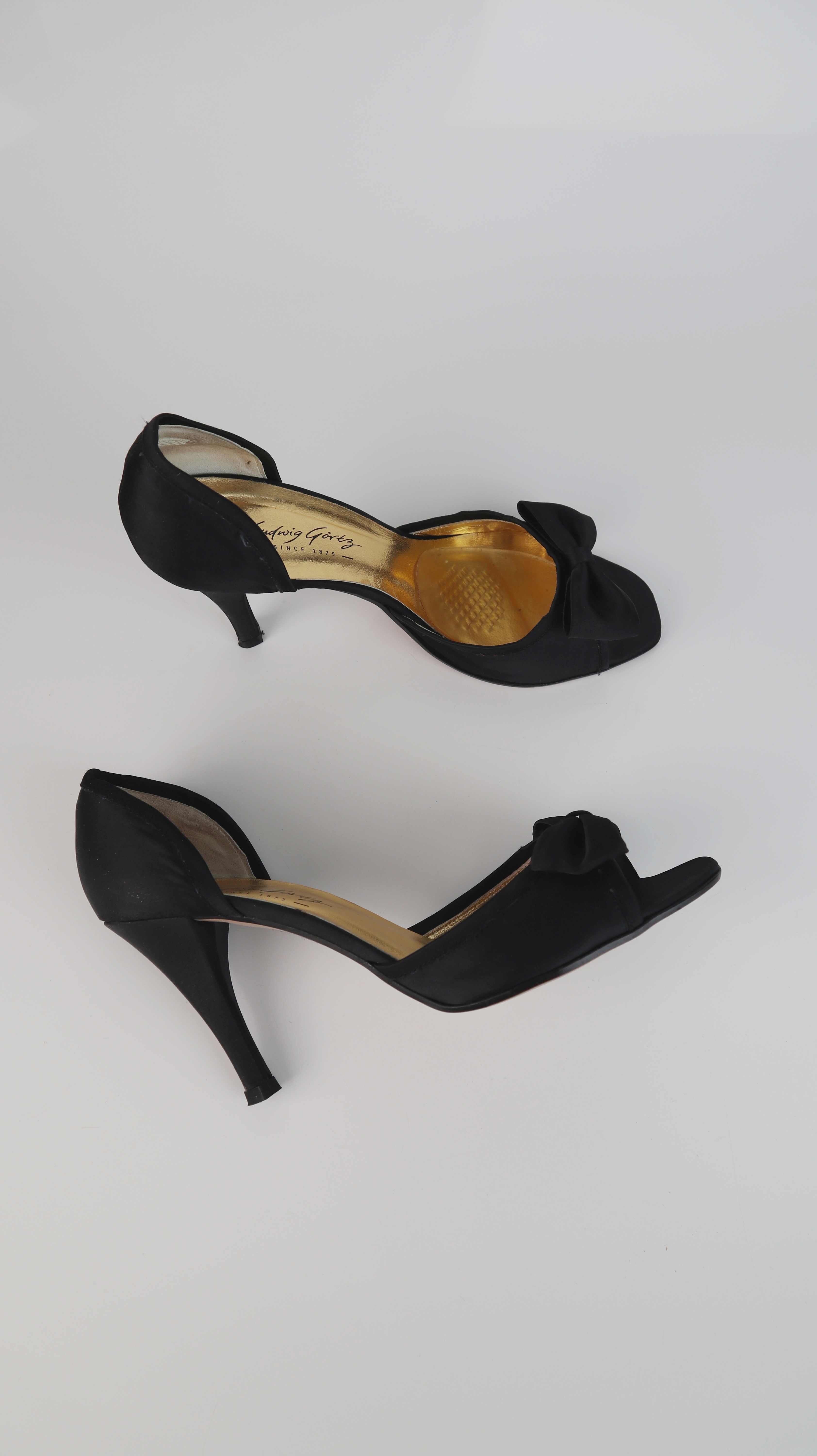 Ludwig Görts Heels 40 schwarz Schleife Satin Pumps Peep Toes