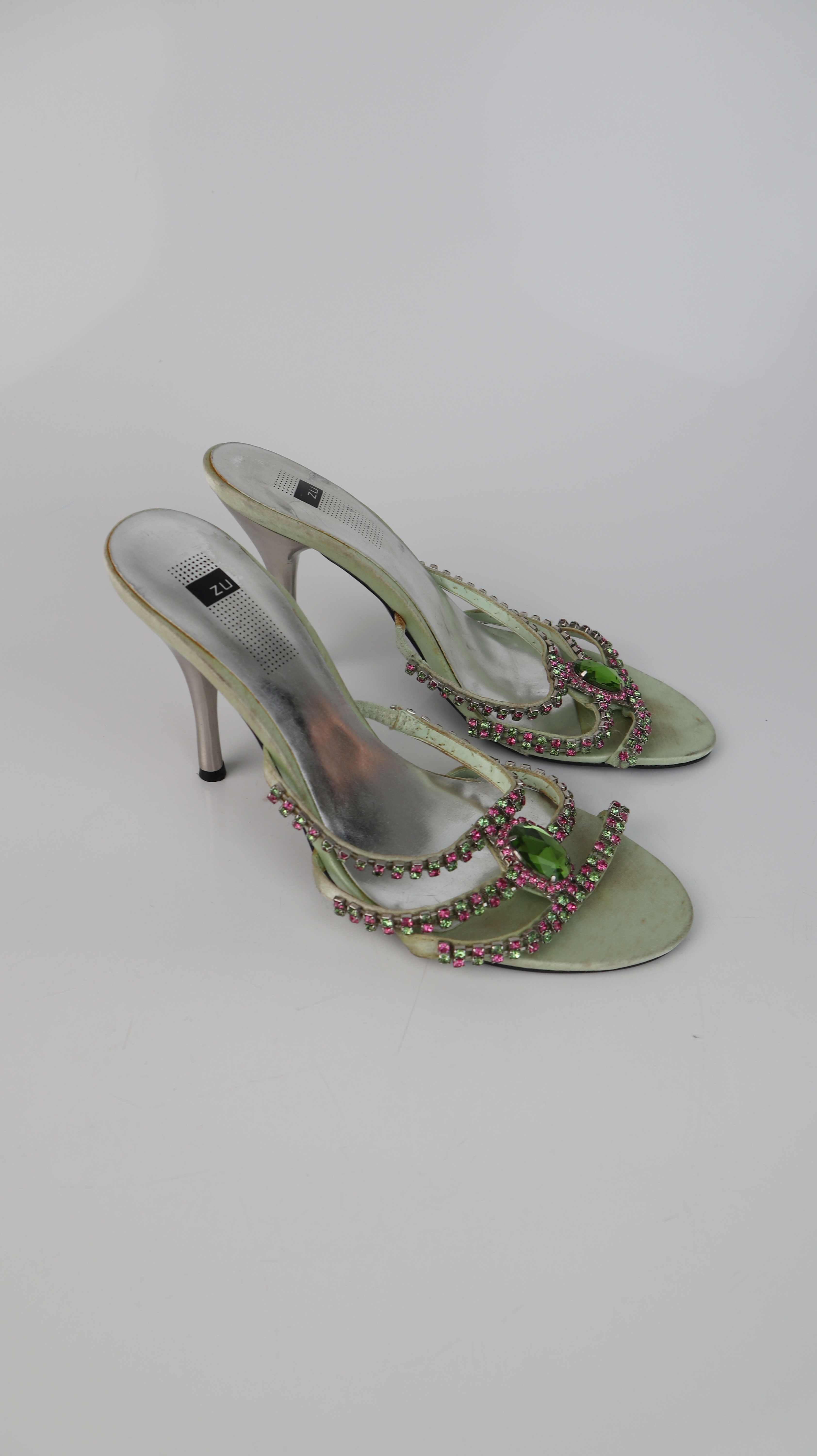ZU Heels Grün Kitten Heels Hellgrün Glitzer Absatzschuhe