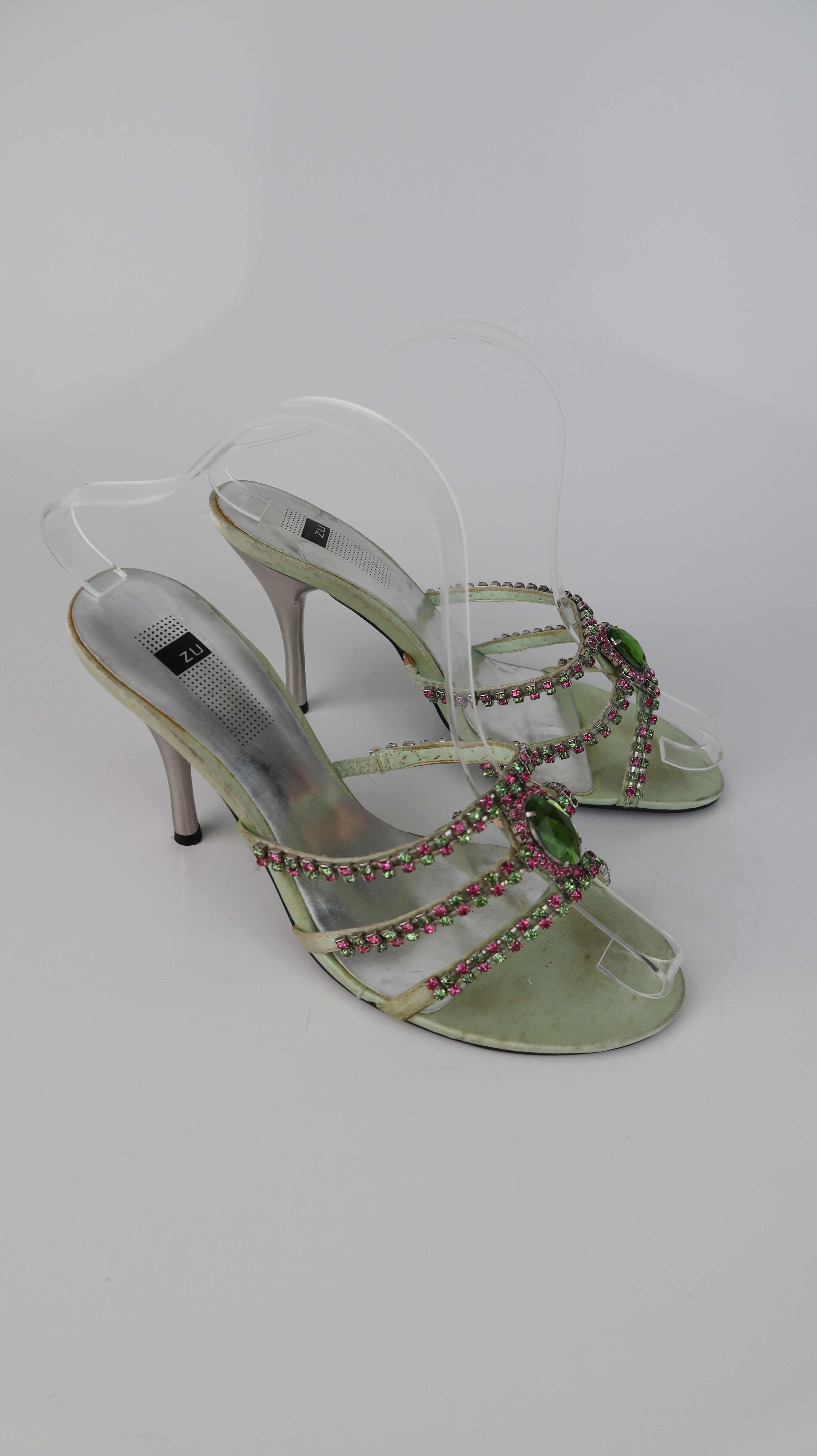 ZU Heels Grün Kitten Heels Hellgrün Glitzer Absatzschuhe