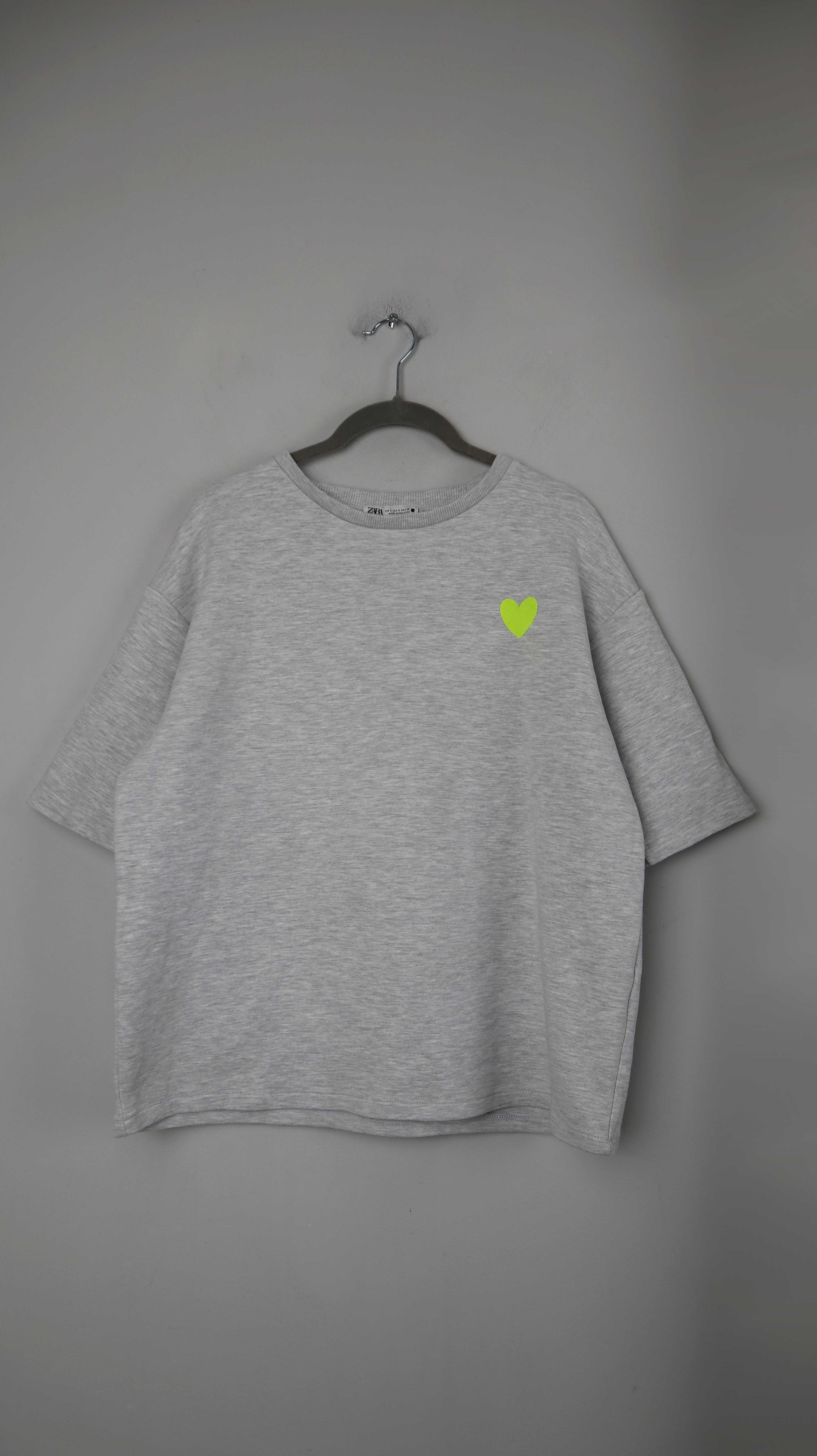 Zara Shirt Grau T-Shirt 36 S Neon Herz Meliert Oberteil