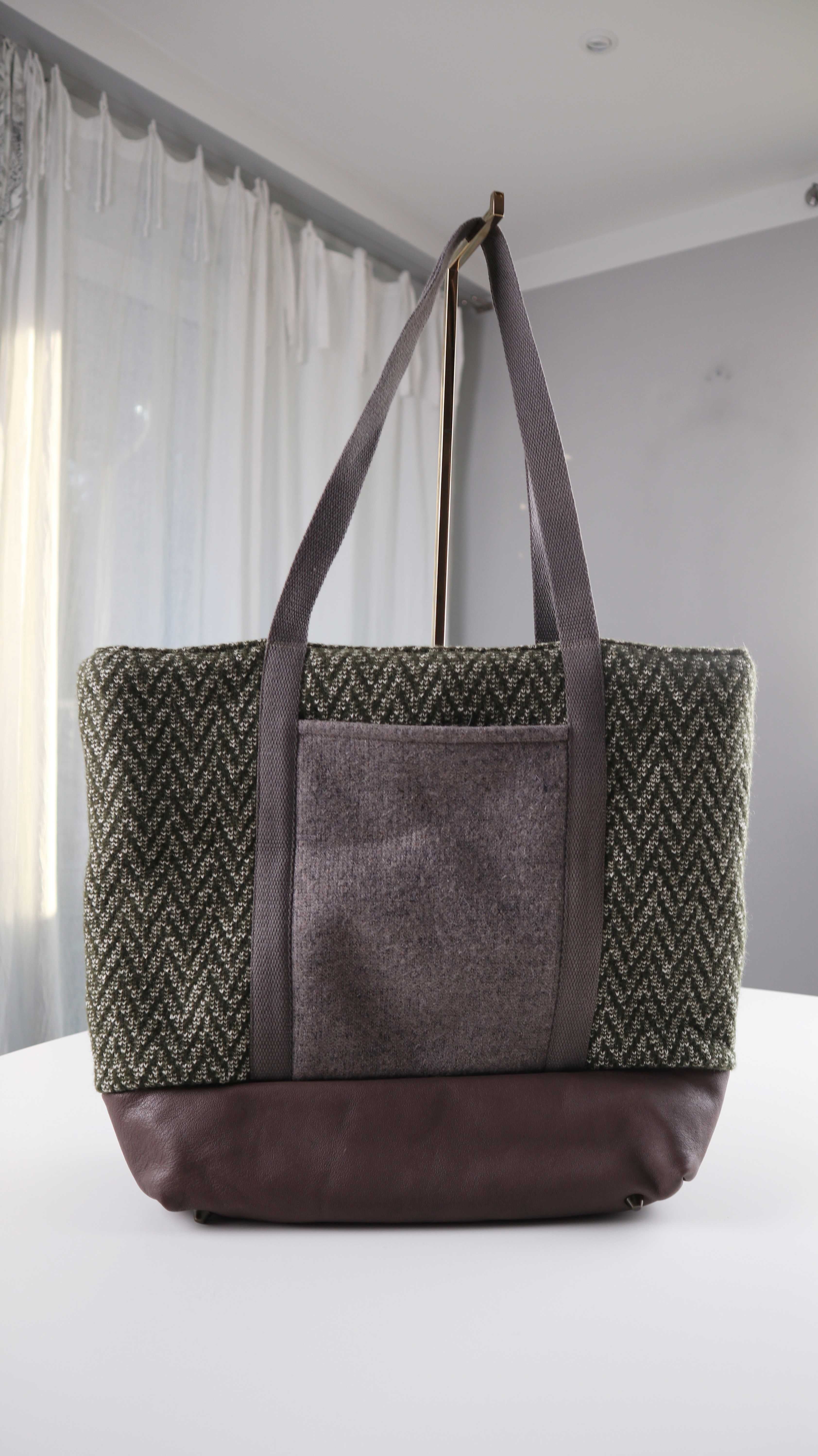 Tasche Shopper selbstgenäht grün braun Kahki Schultertasche