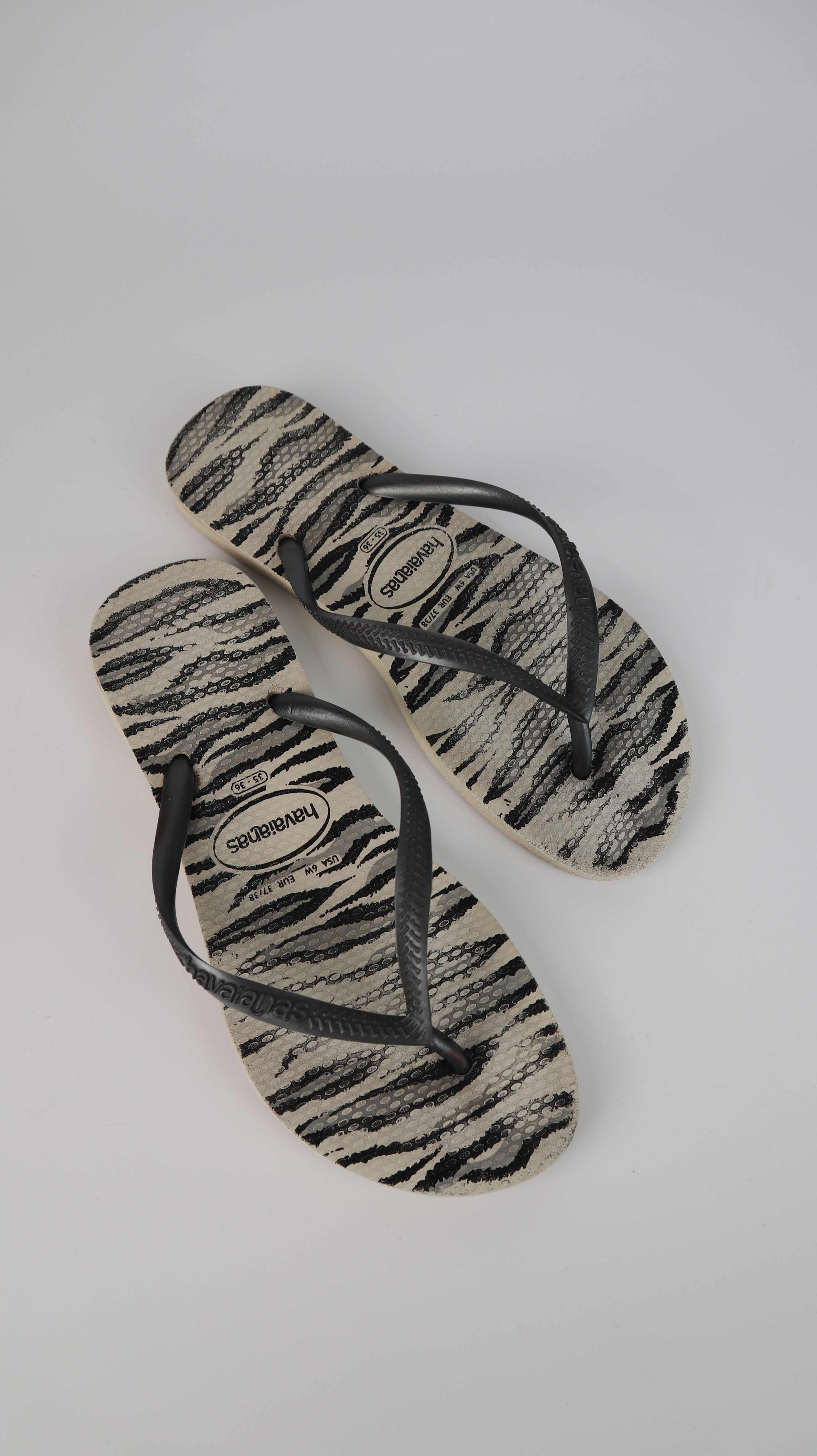 Havaianas Flip Flops 35 36 Leo Leopardenmuster grau beige