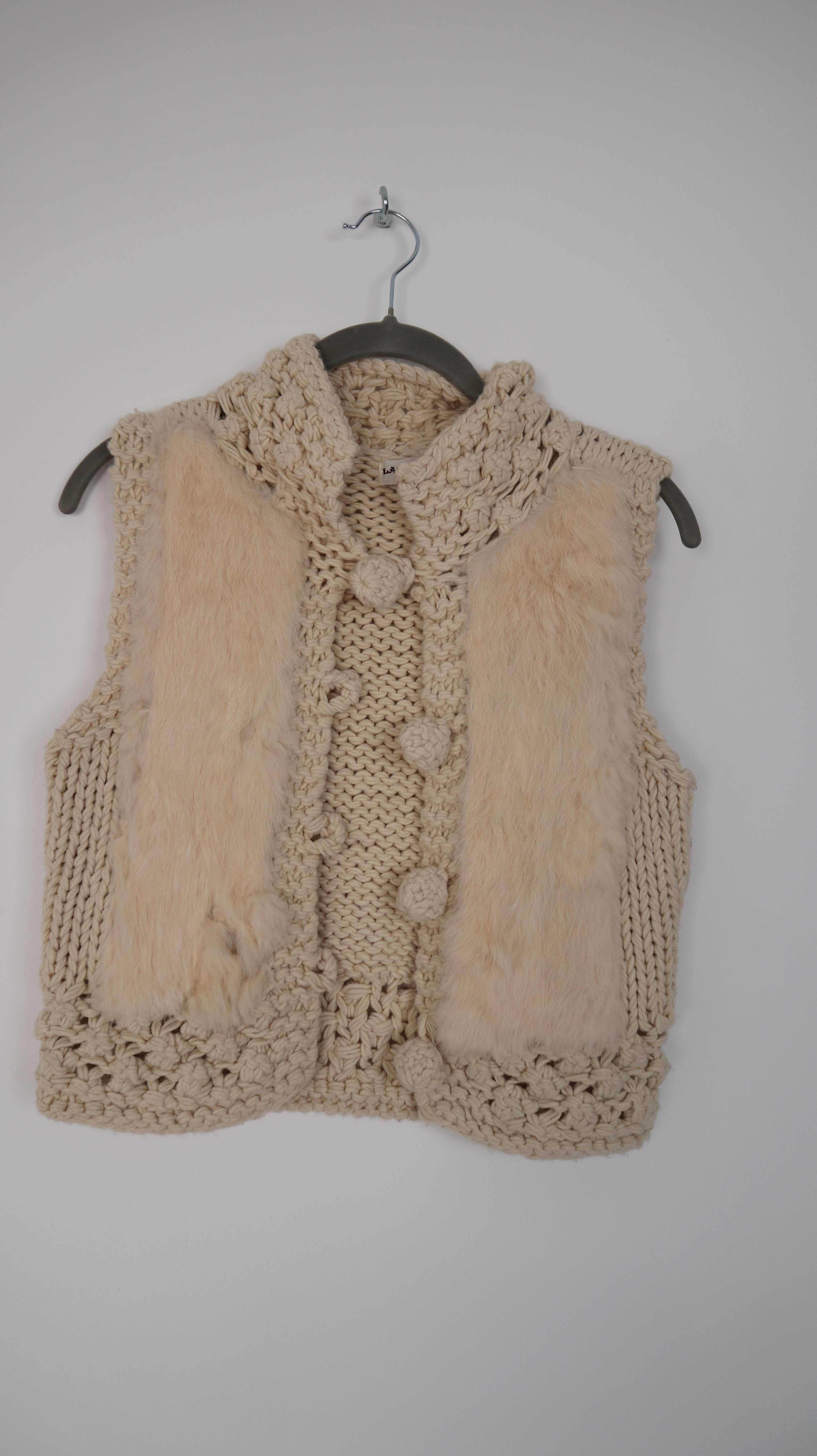 Laetitia Rosa Weste Fellweste Creme Beige 36 S Häkelweste Strickweste Hippie