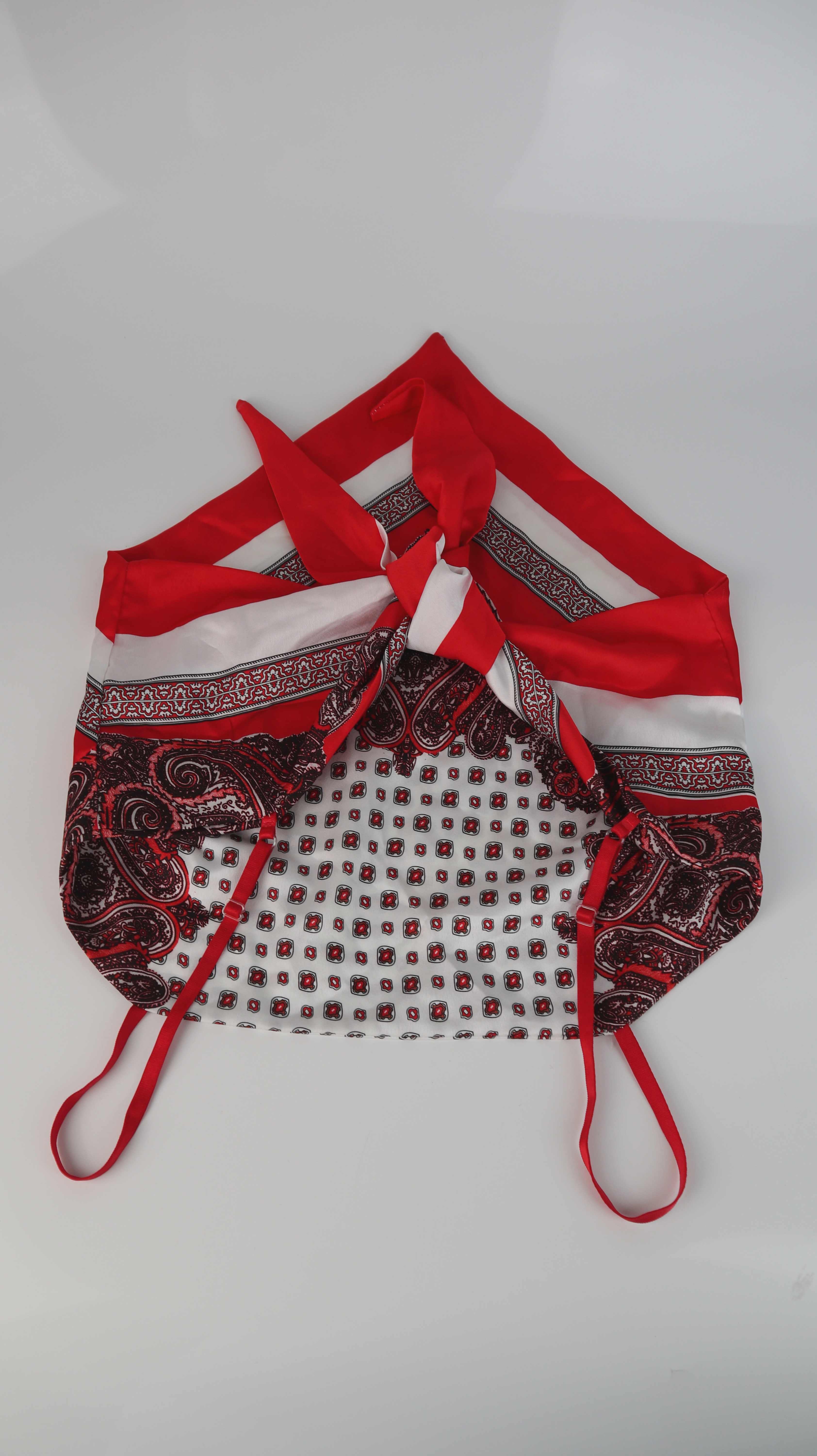 Top Shirt Oberteil rot weiß Paisley Wickeltop Bandana 36 S