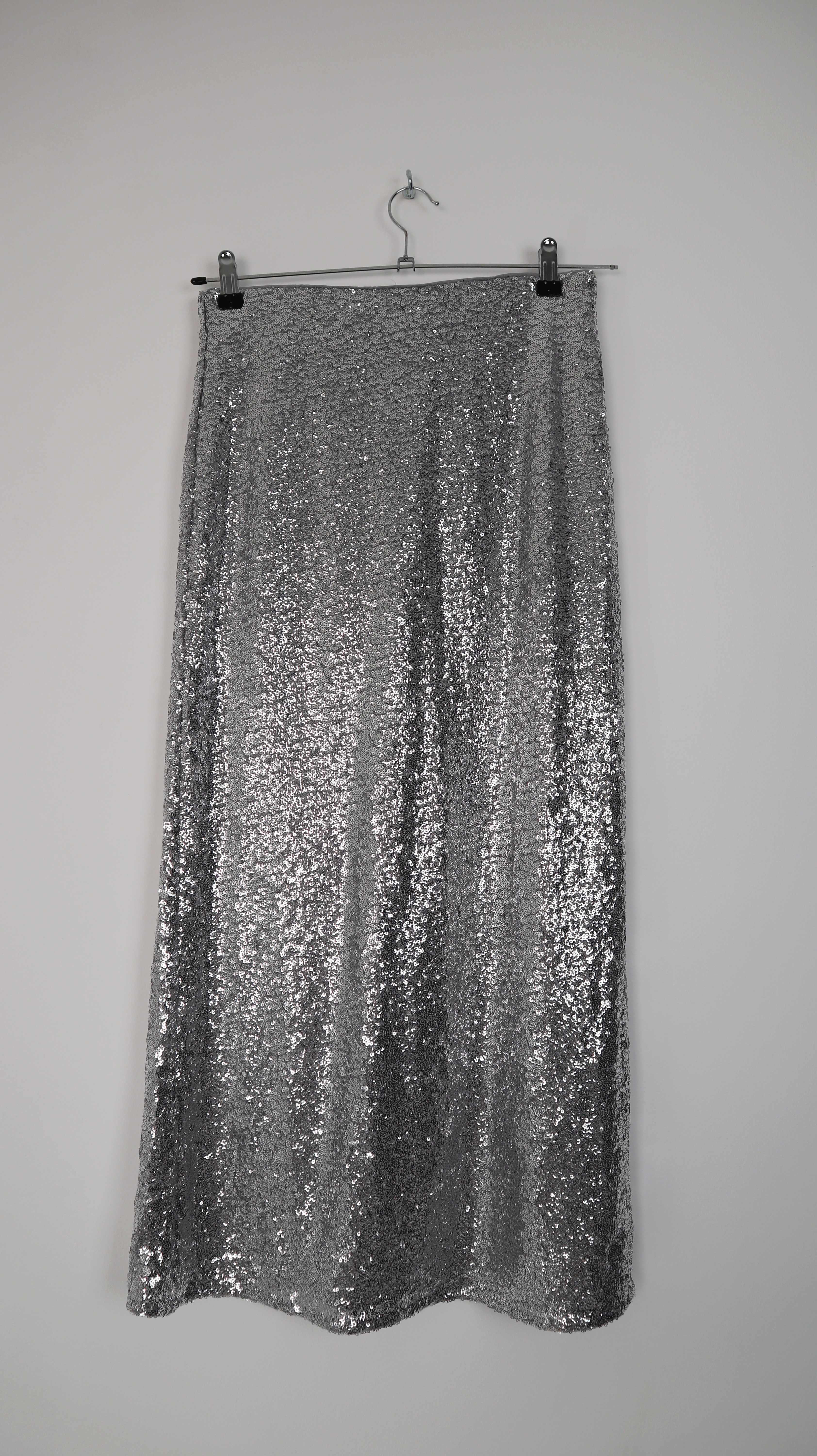 H&M Rock 36 S Silber Pailetten Pailettenrock Maxi Maxirock Glitzer