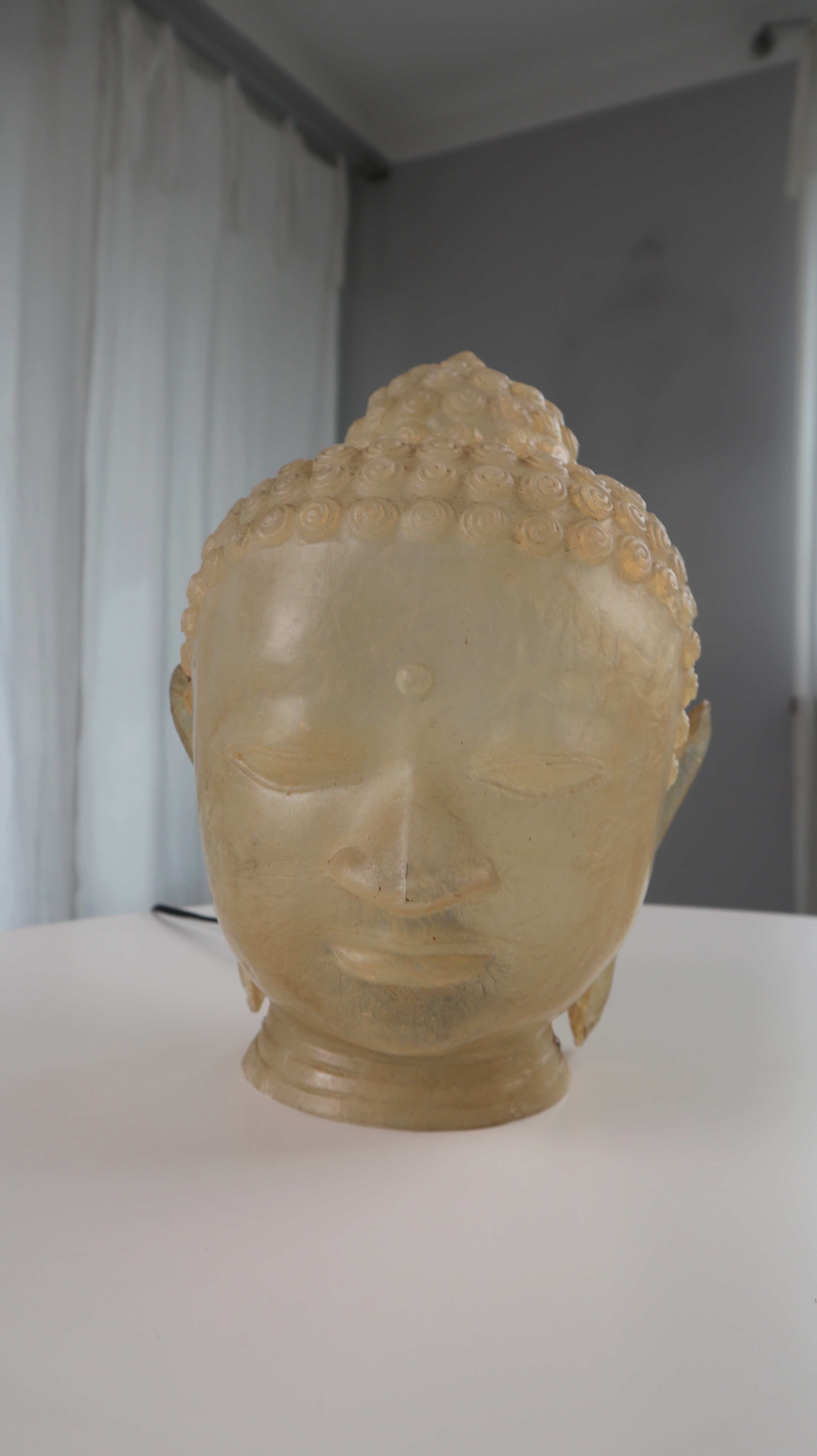 Lampe Buddha Buddhalampe Buddhakopf Tischlampe Creme Gelb