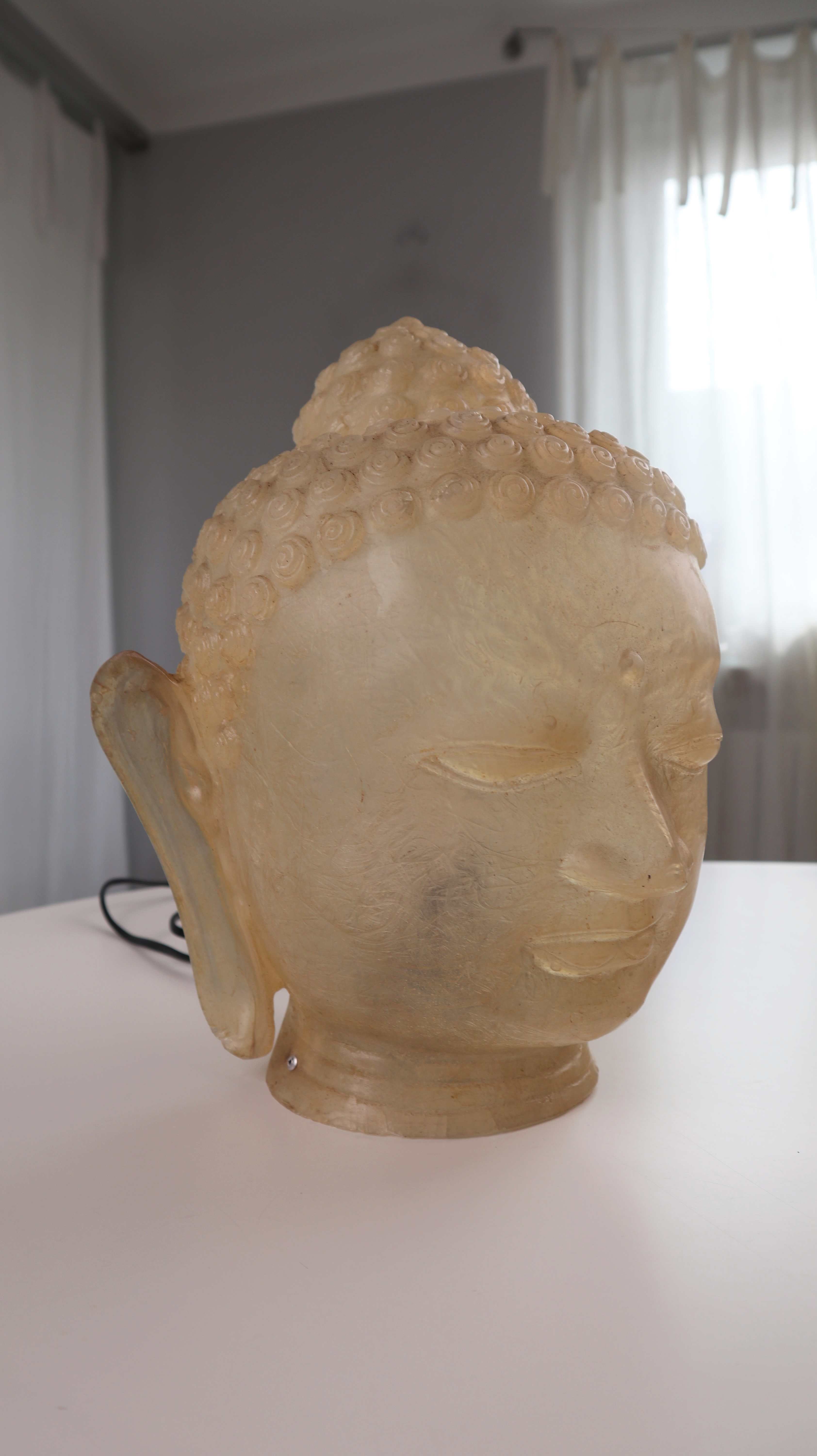 Lampe Buddha Buddhalampe Buddhakopf Tischlampe Creme Gelb