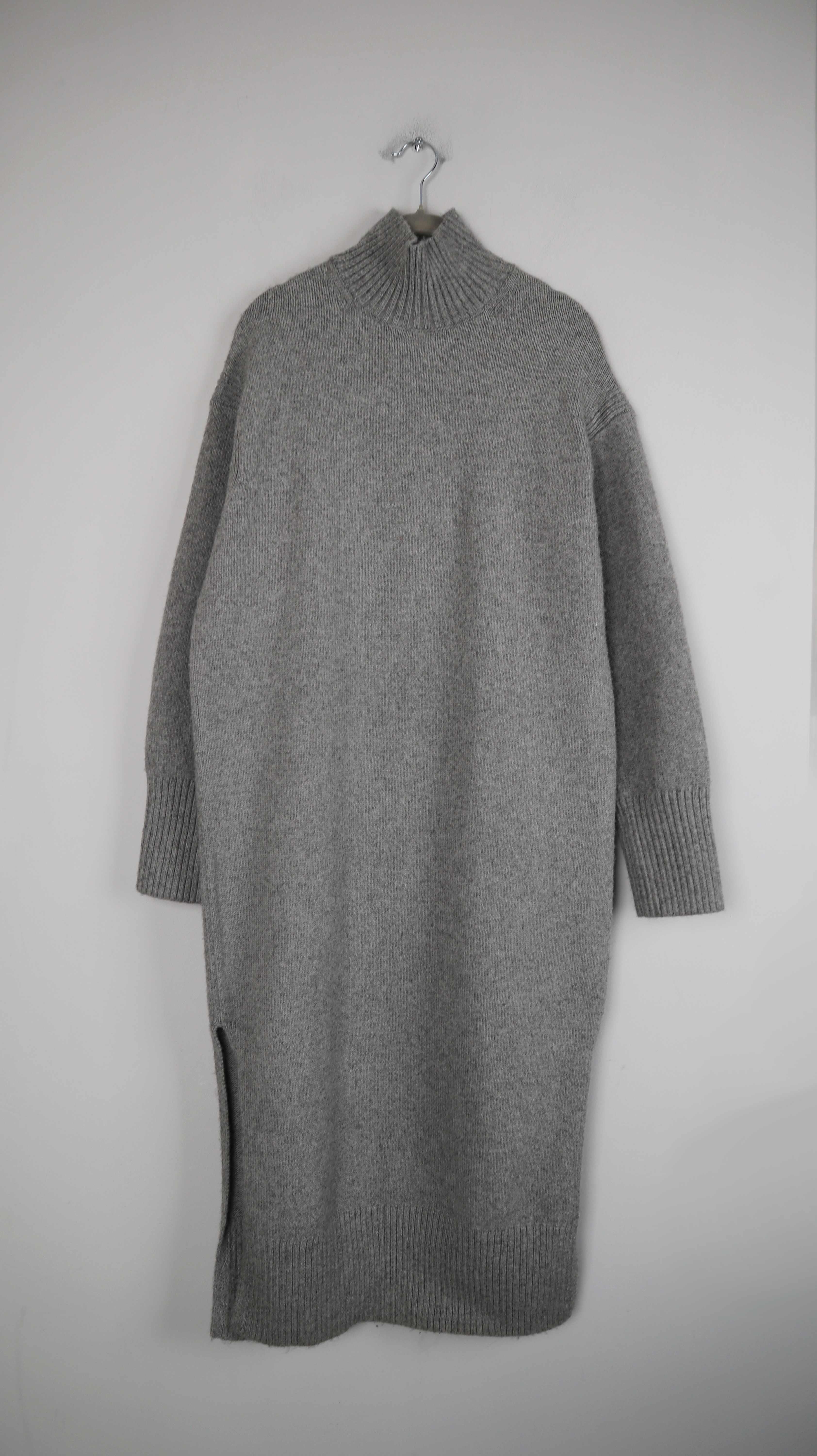 H&M Kleid Pulloverkleid Maxikleid Grau Wolle 36 S Rollkragenkleid Strickkleid