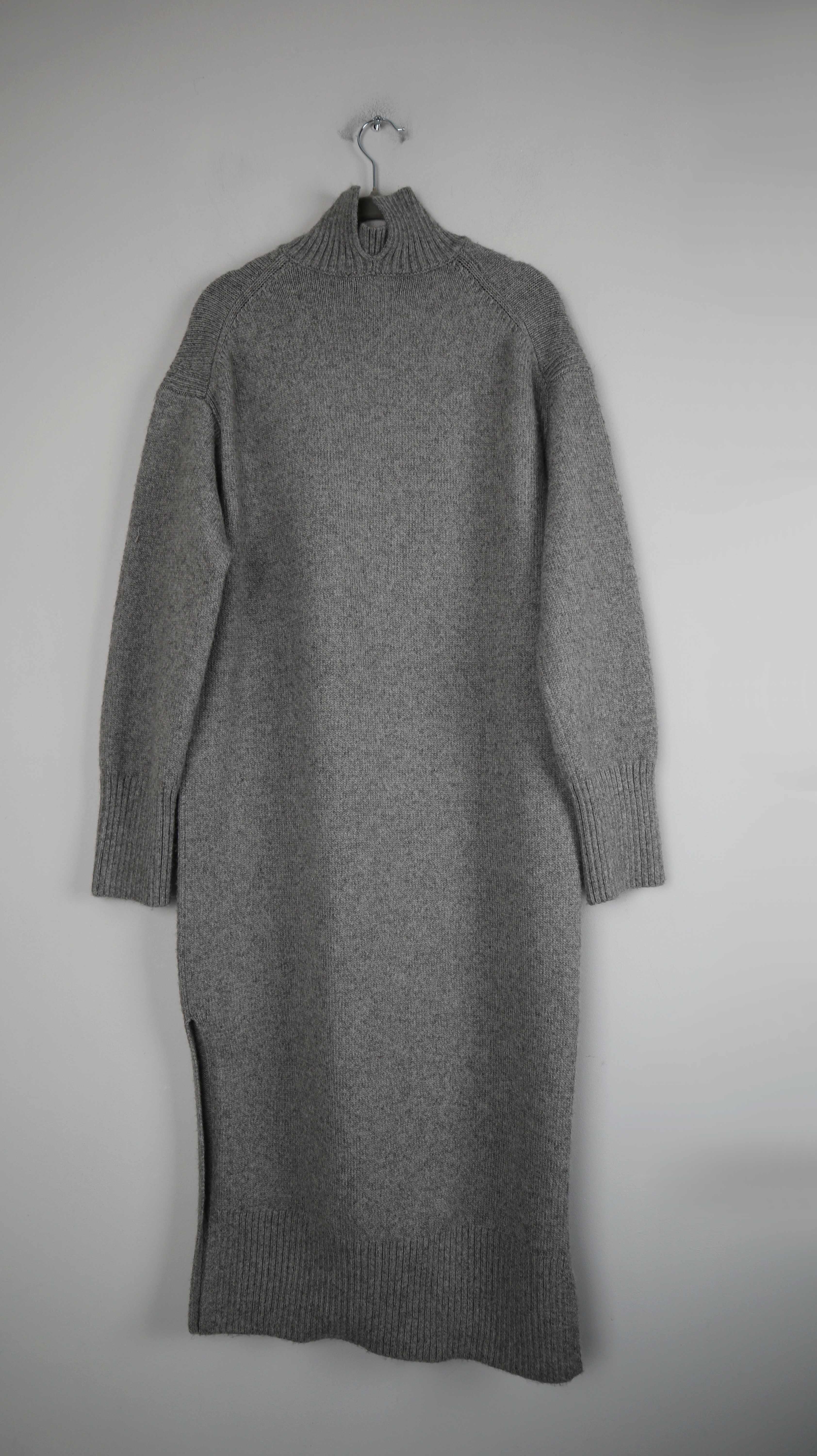 H&M Kleid Pulloverkleid Maxikleid Grau Wolle 36 S Rollkragenkleid Strickkleid