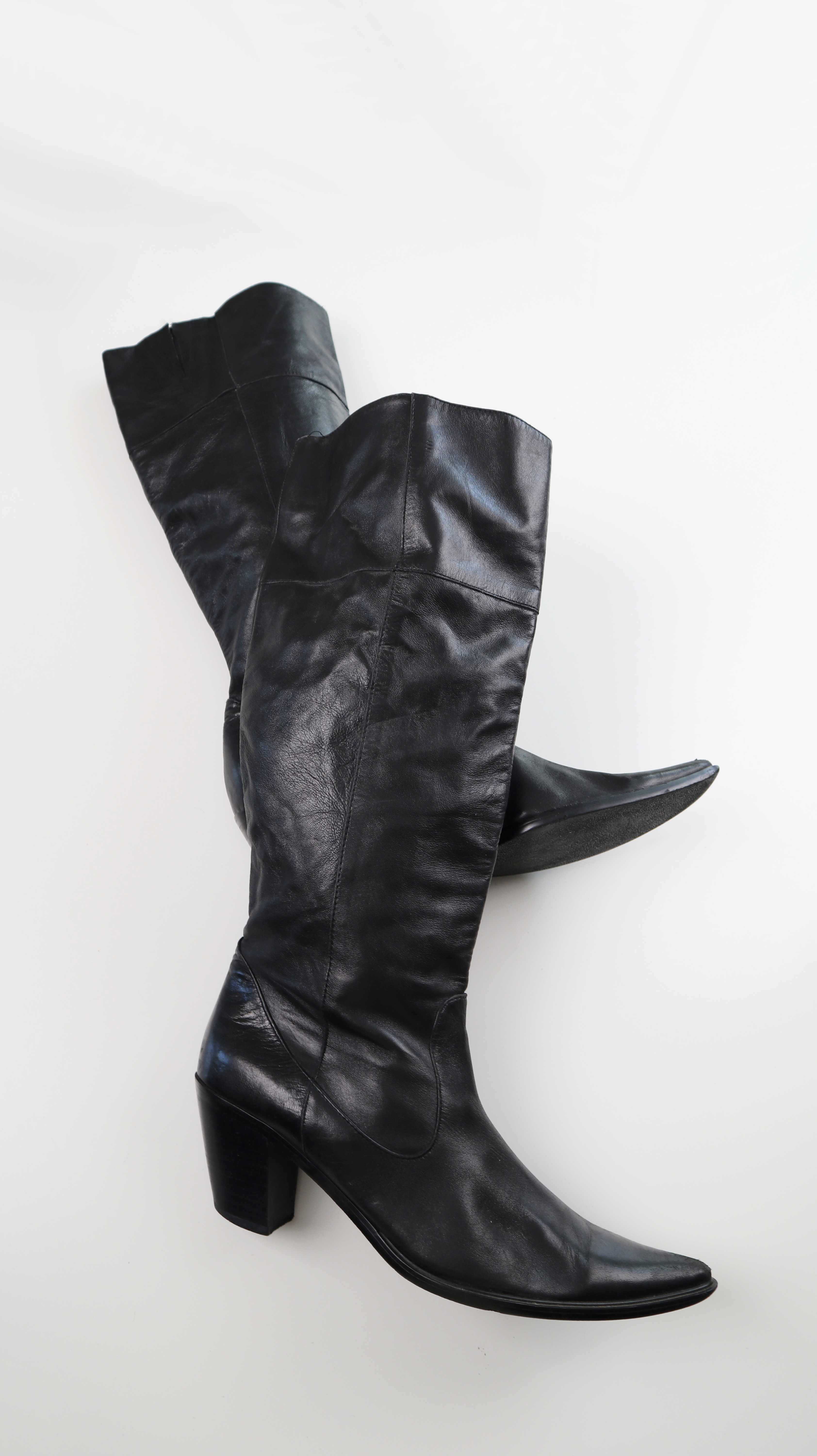 Lederstiefel schwarz Stiefel Absatzstiefel 39 90s