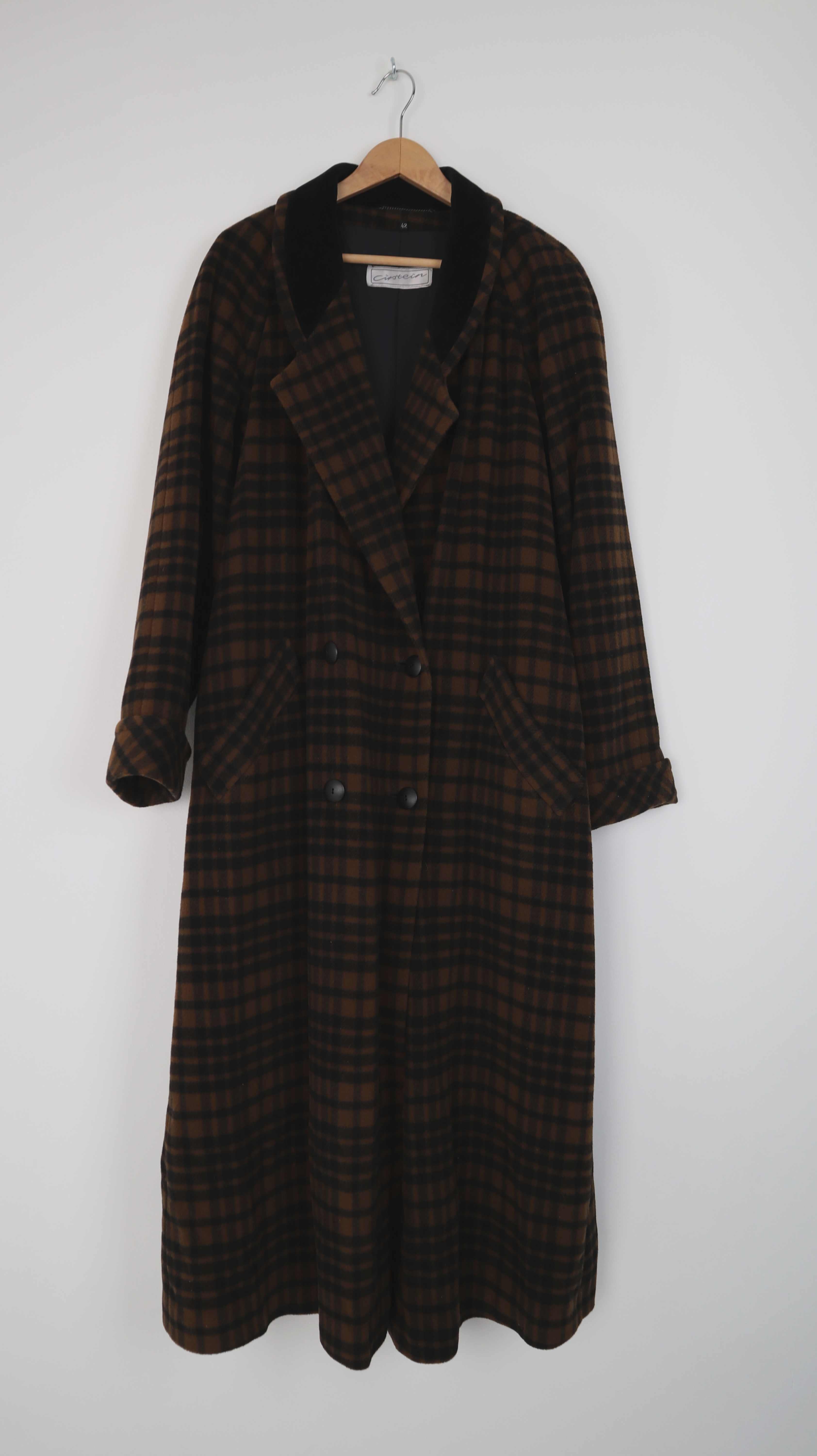 Cirstein Mantel 42 braun schwarz Cashmere Wolle Schalkragen Samt