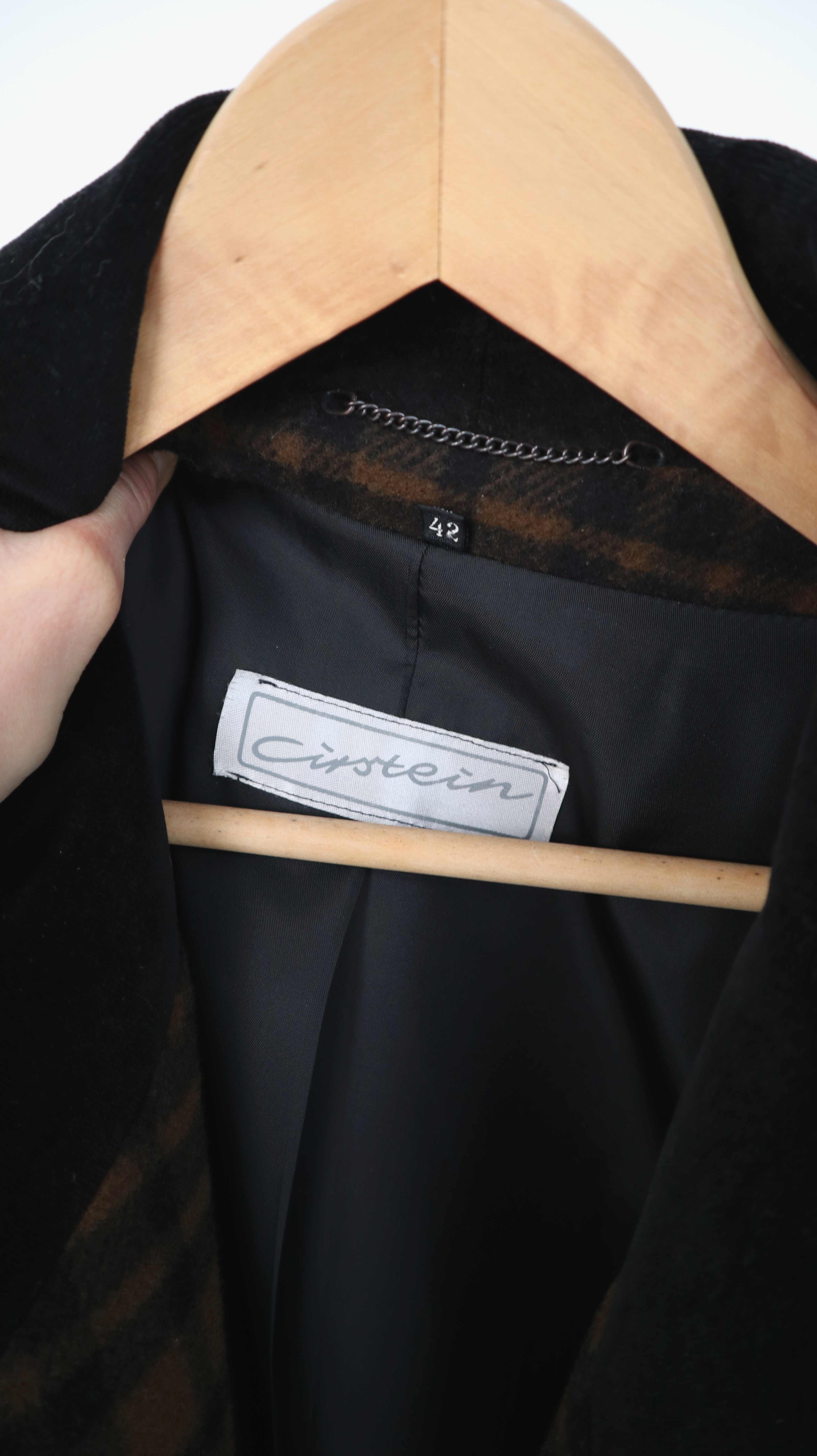 Cirstein Mantel 42 braun schwarz Cashmere Wolle Schalkragen Samt