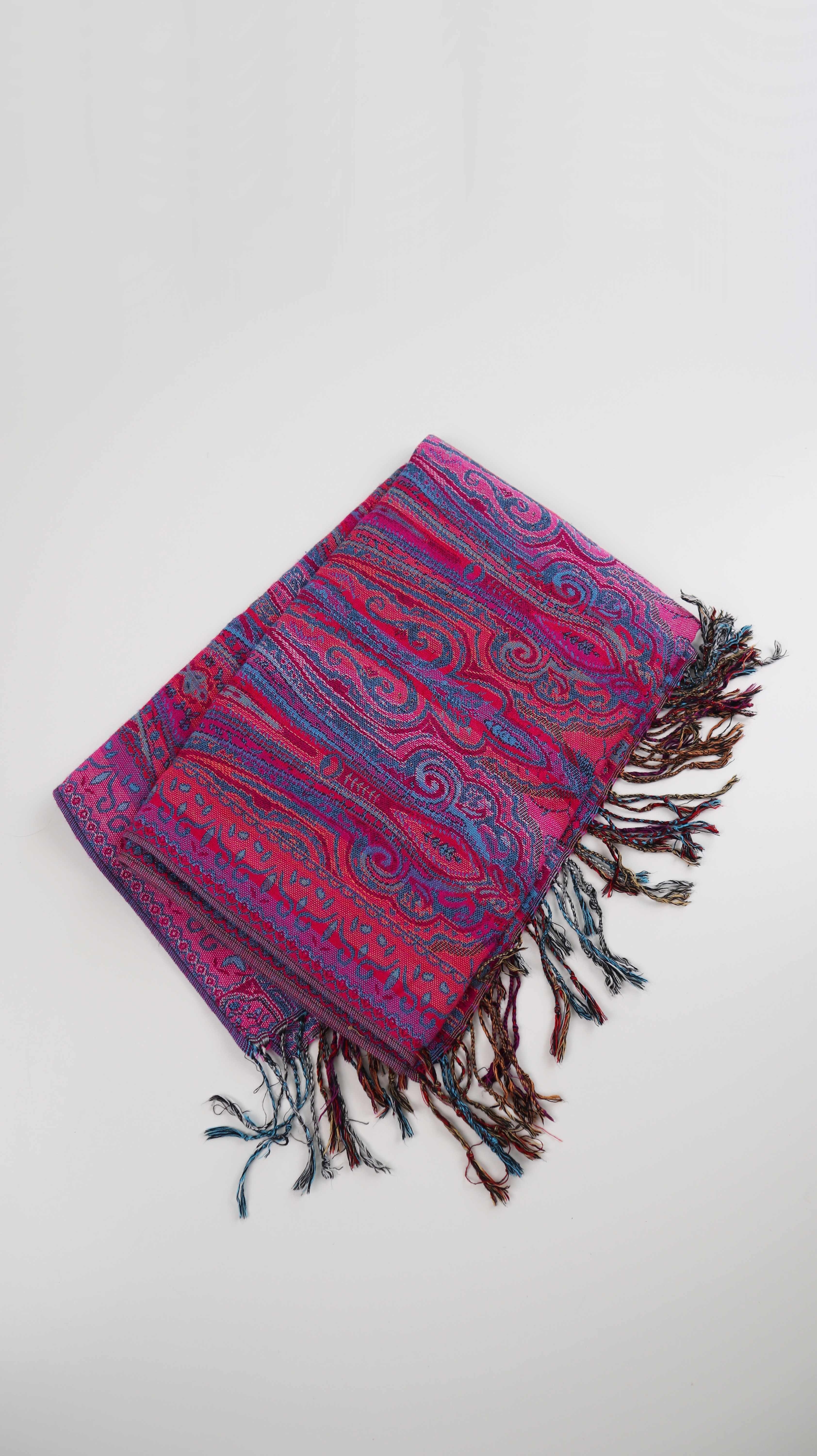 Schal Tuch Pink Rosa Blau Fransentuch Paisley Muster