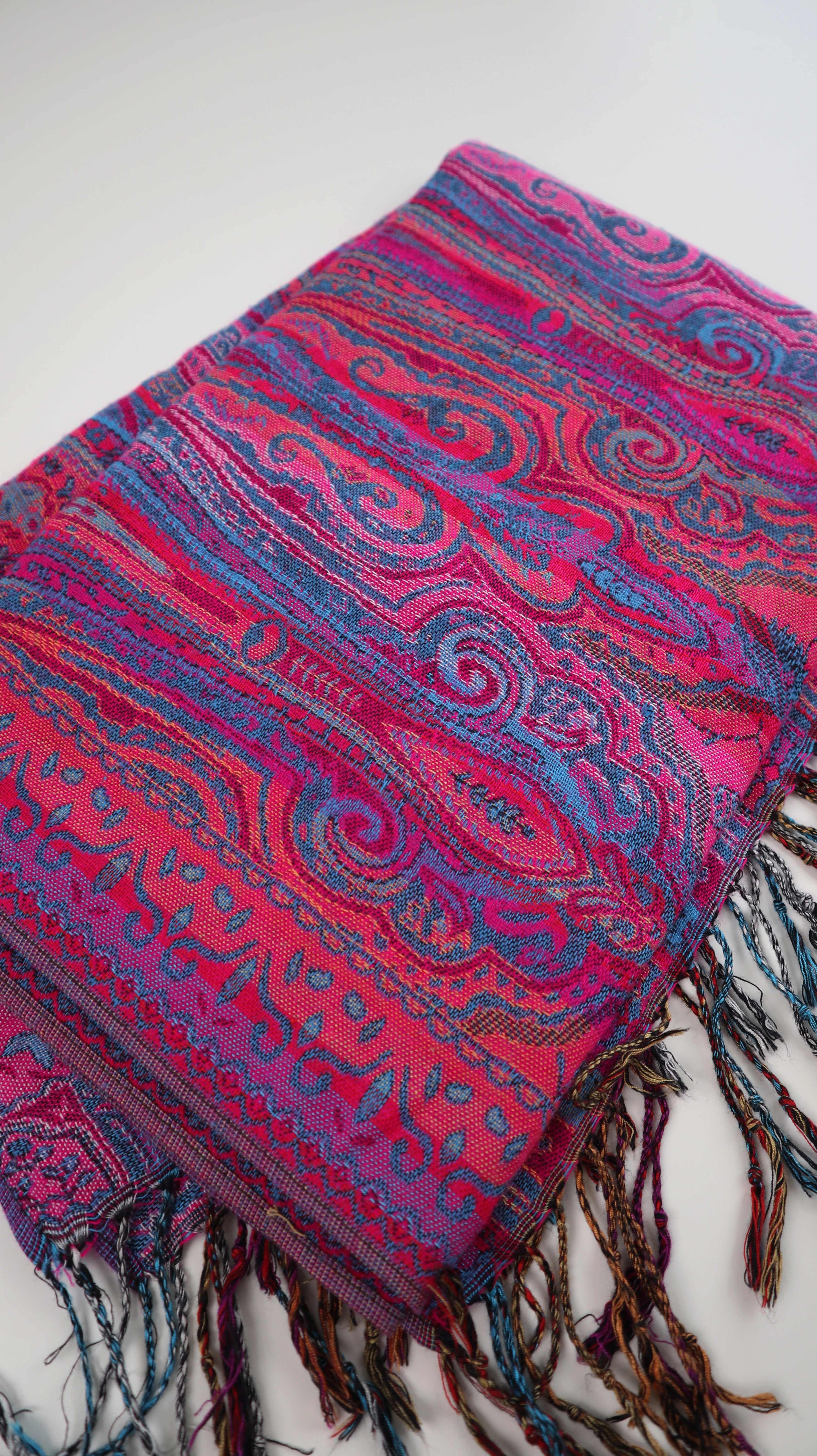 Schal Tuch Pink Rosa Blau Fransentuch Paisley Muster
