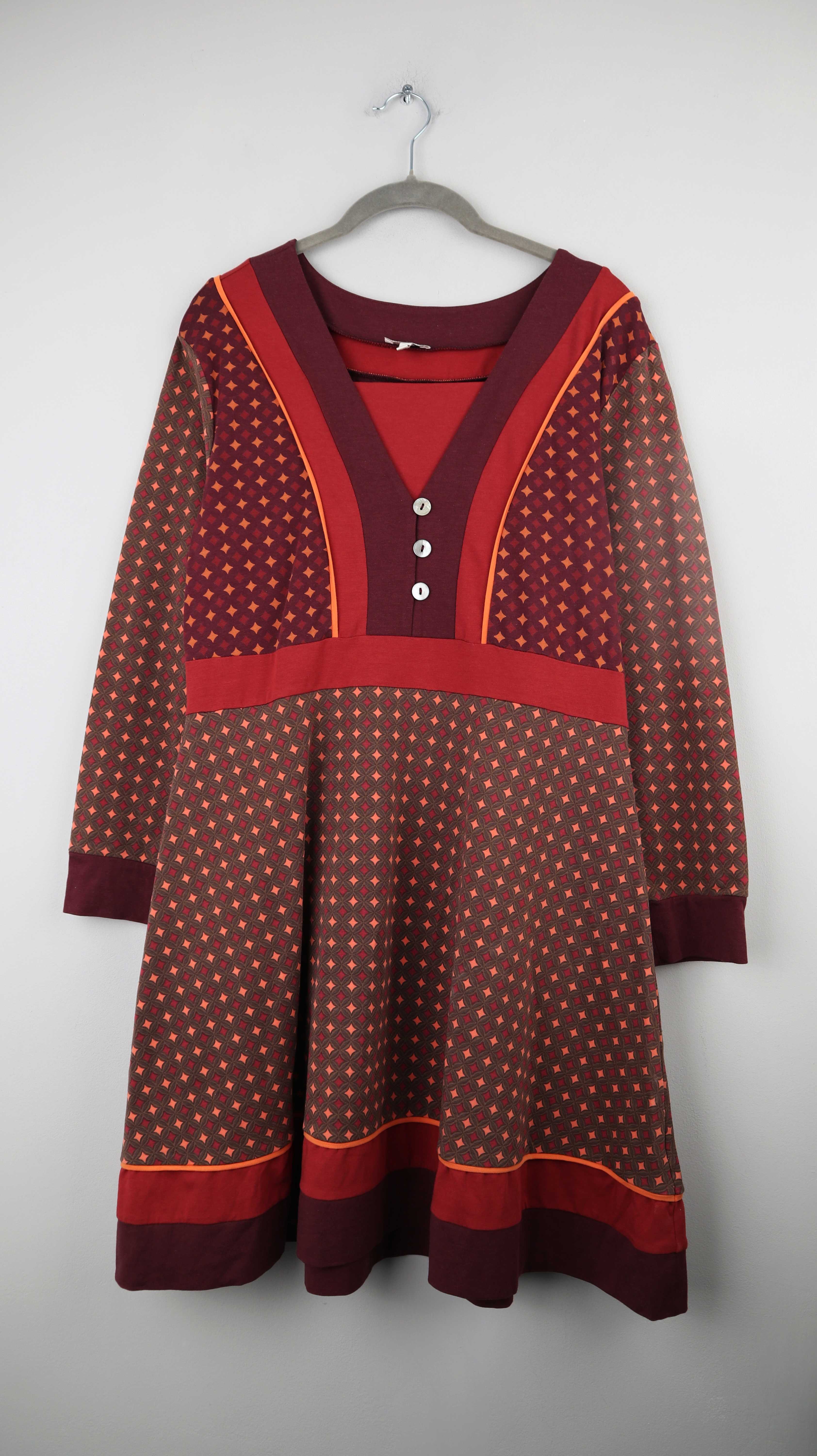 Deerberg Kleid Orange rot Midi Midikleid 38 M grafisch